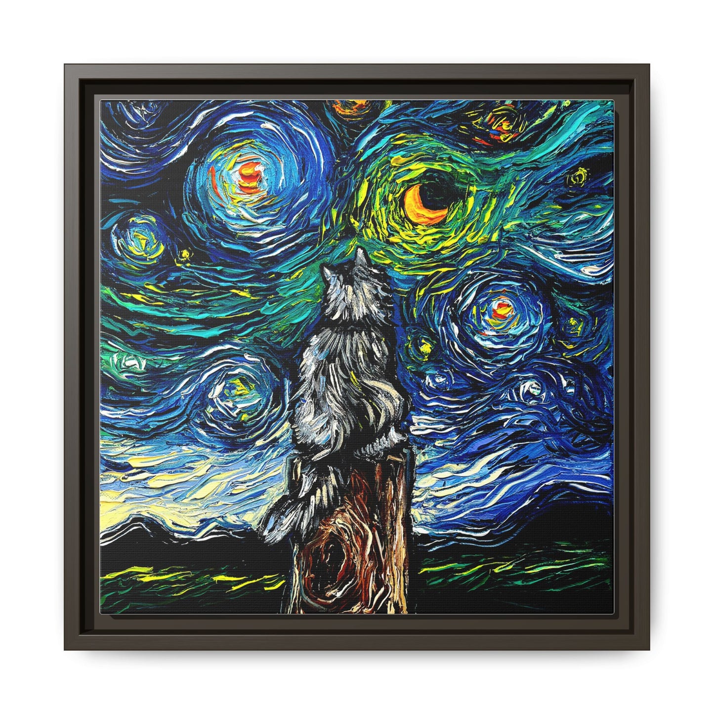 "Norwegian Forest Cat Night" Framed Canvas Wall Art