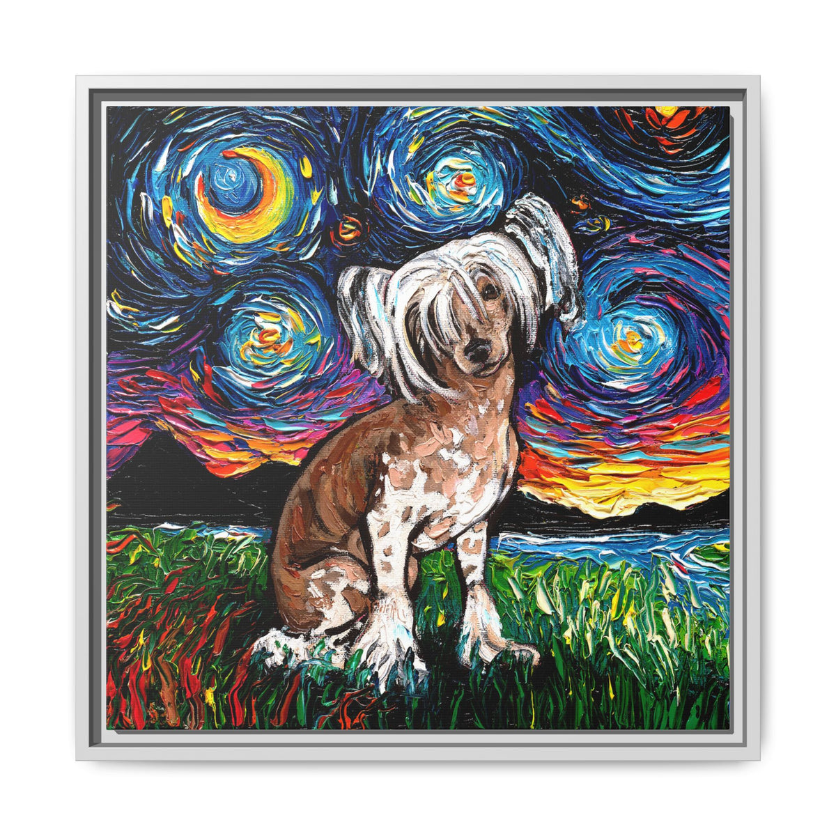 "Chinese Crested Night" Framed Canvas Wall Art