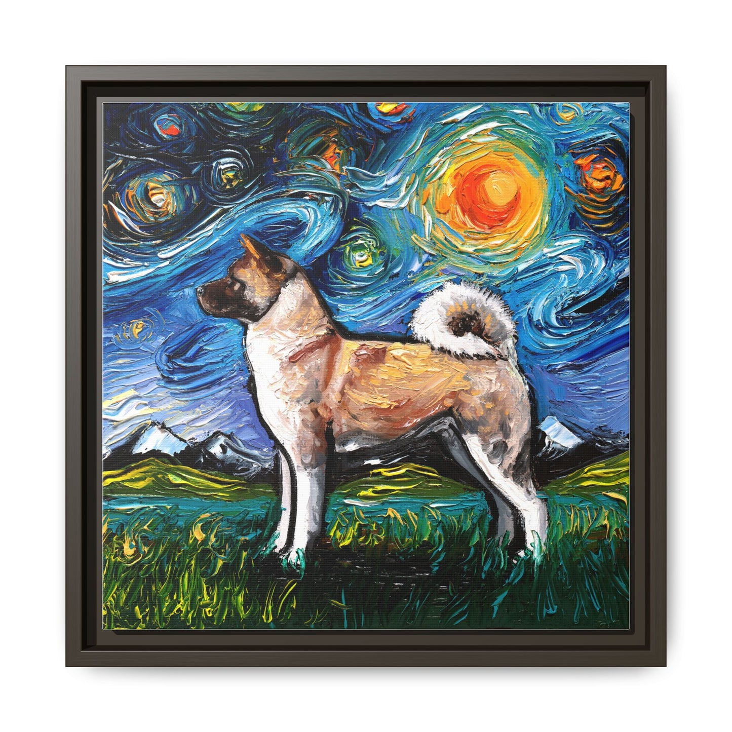 "Akita Inu Night" Framed Canvas Wall Art
