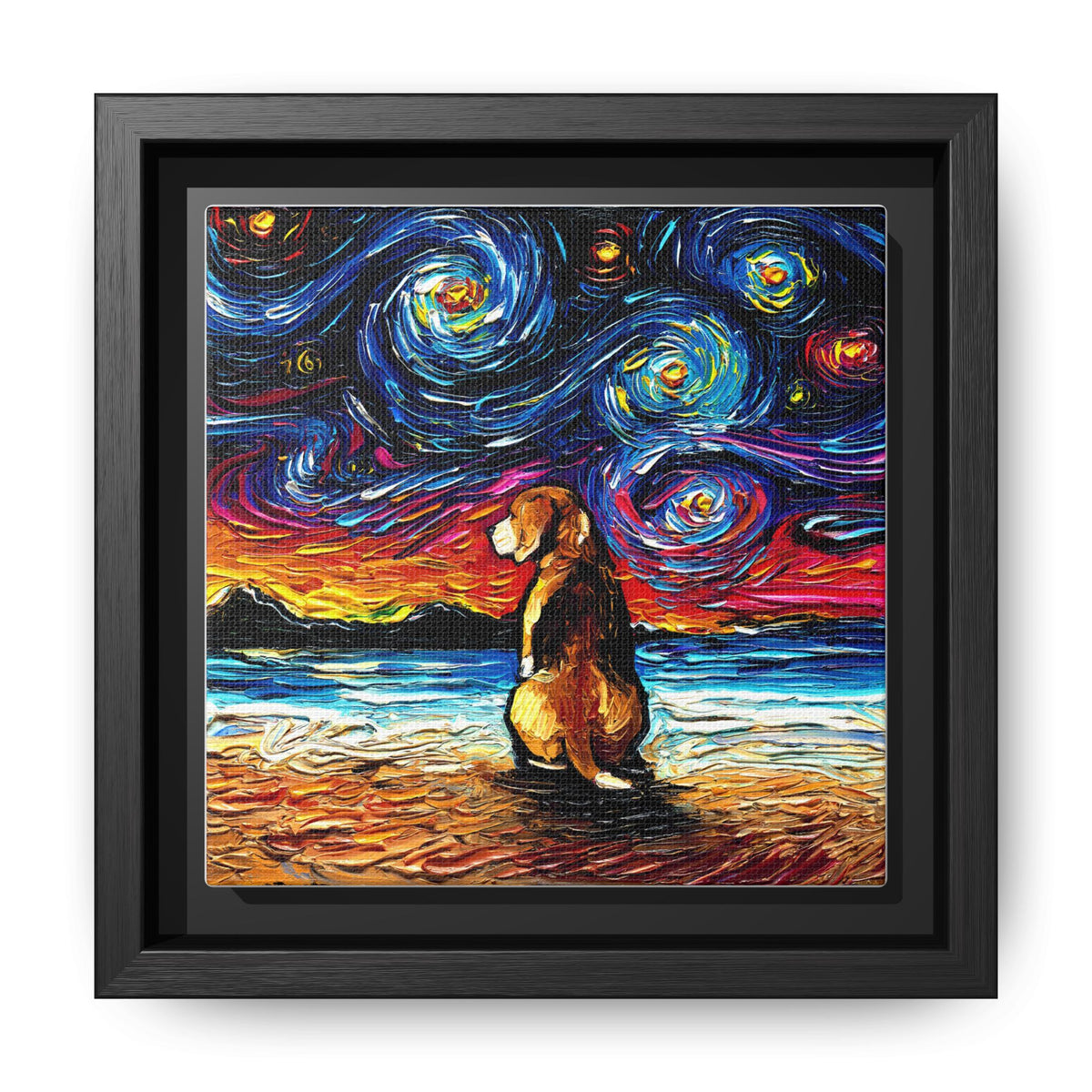 "Beagle Night 2" Framed Canvas Wall Art