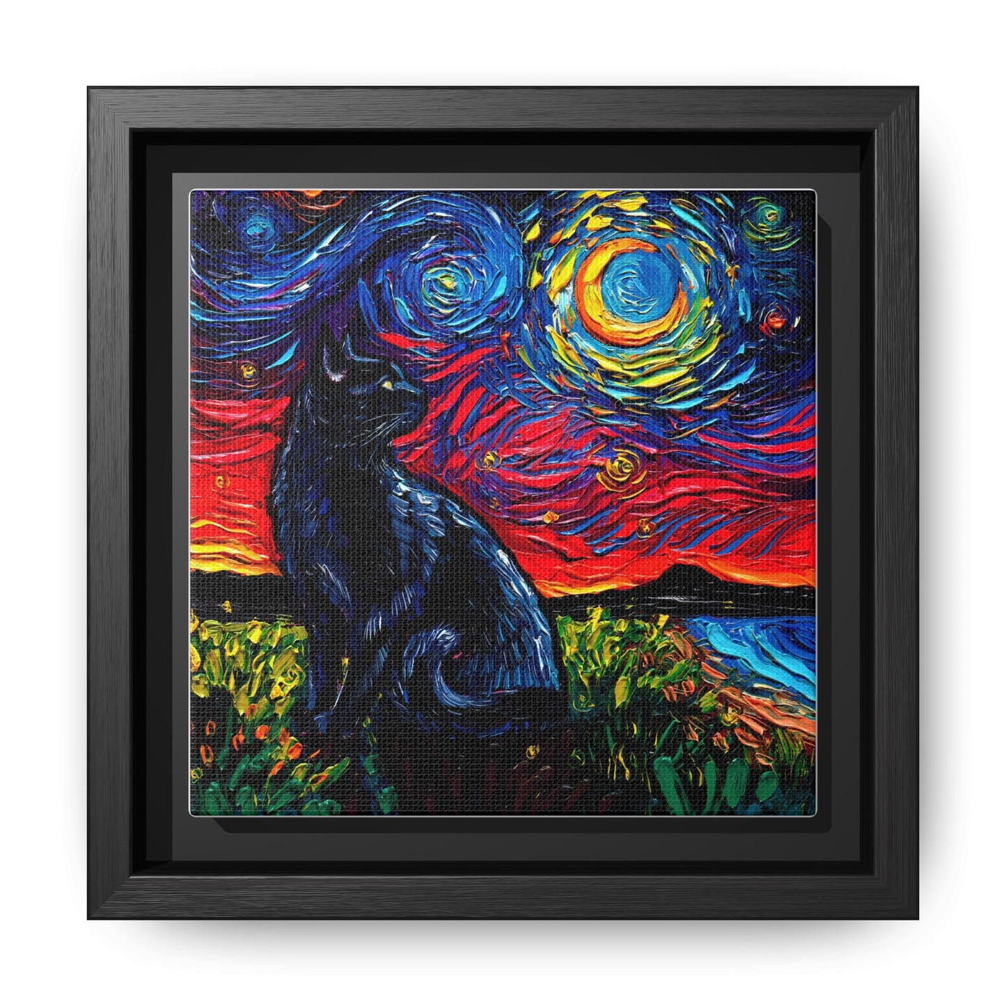 "Black Cat Night" Framed Canvas Wall Art