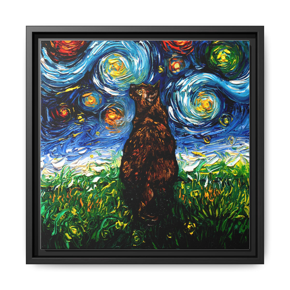 "Tortoiseshell Cat Night" Framed Canvas Wall Art