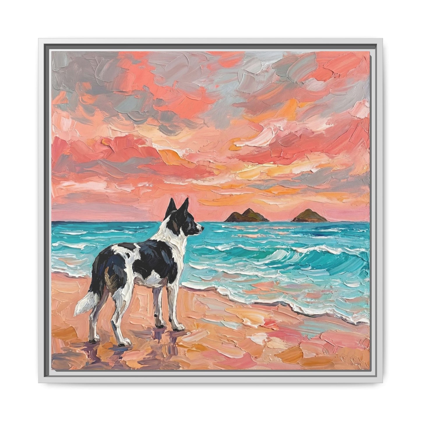 "Beach Day - Canaan Dog" Framed Canvas Wall Art