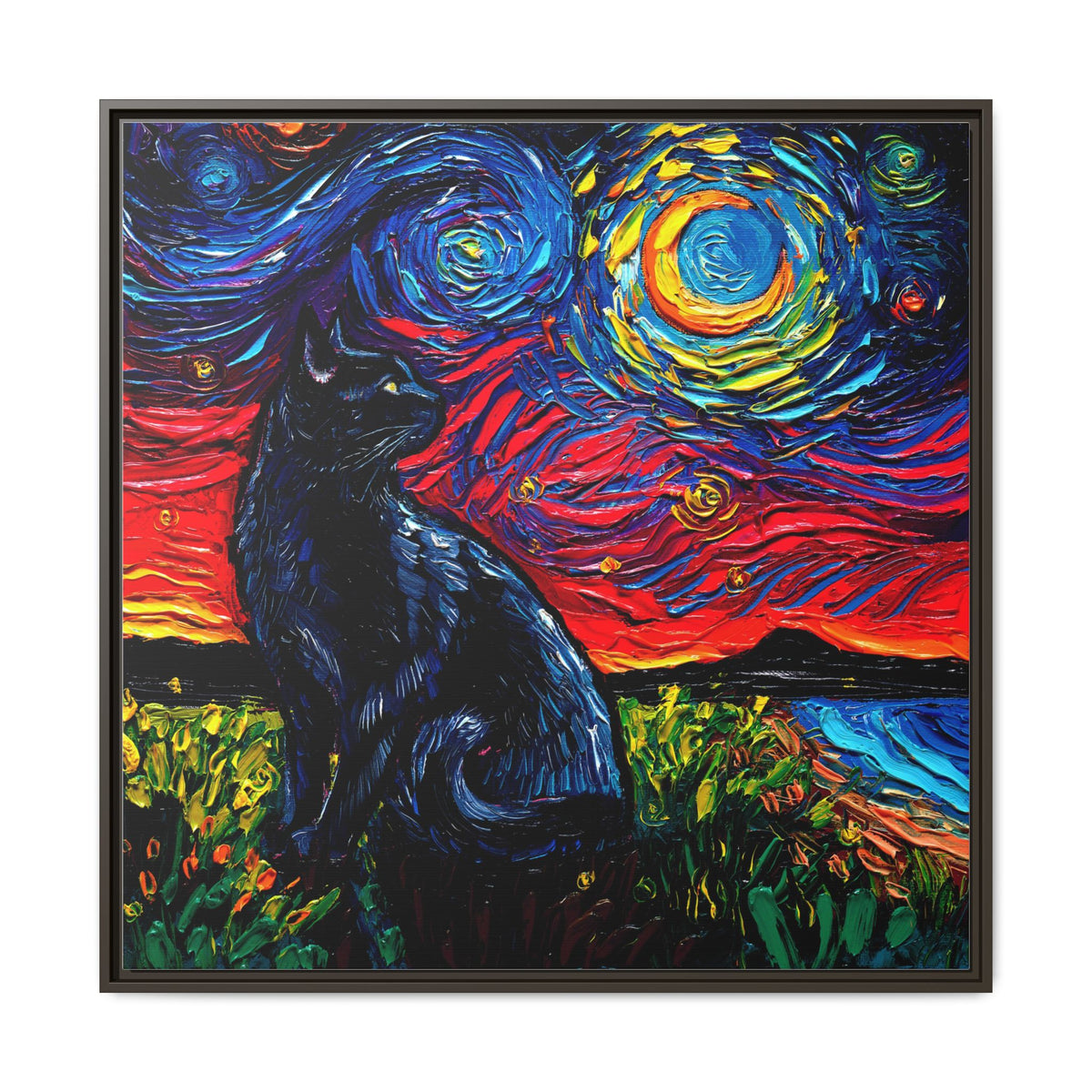 "Black Cat Night" Framed Canvas Wall Art