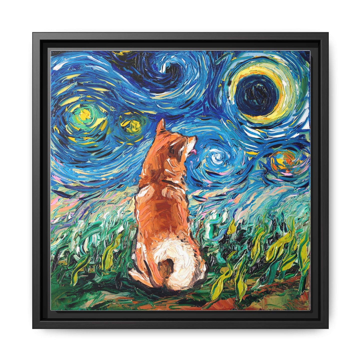 "Shiba Inu Night" Framed Canvas Wall Art