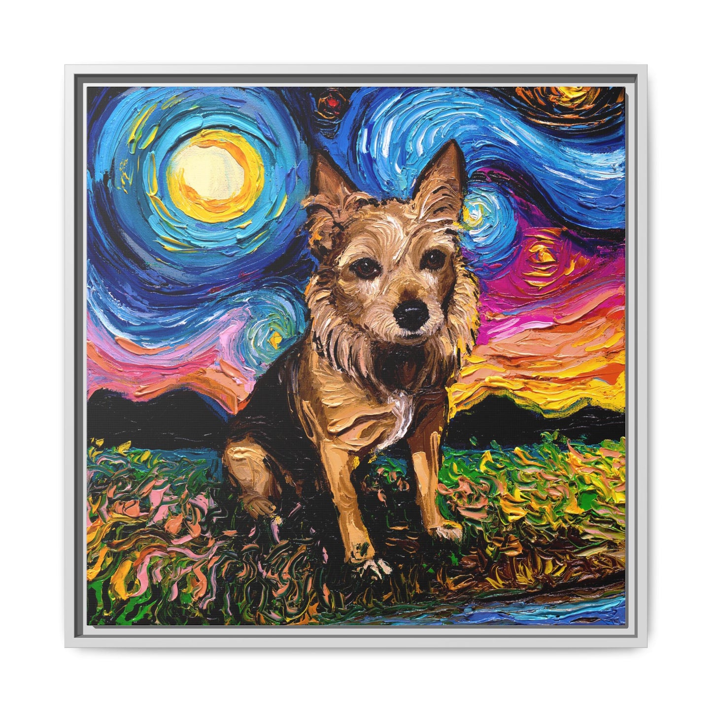 "Australian Terrier Night" Framed Canvas Wall Art