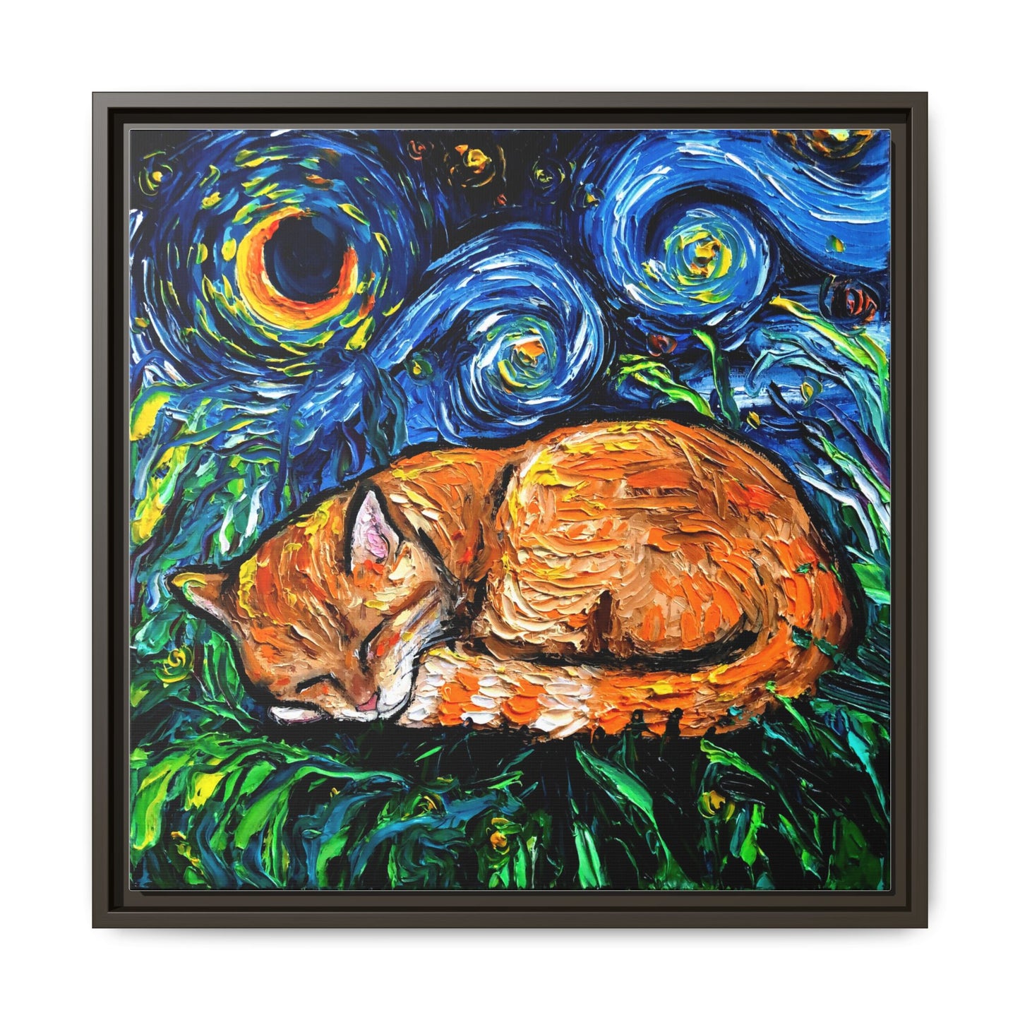 "Orange Tabby Night" Framed Canvas Wall Art