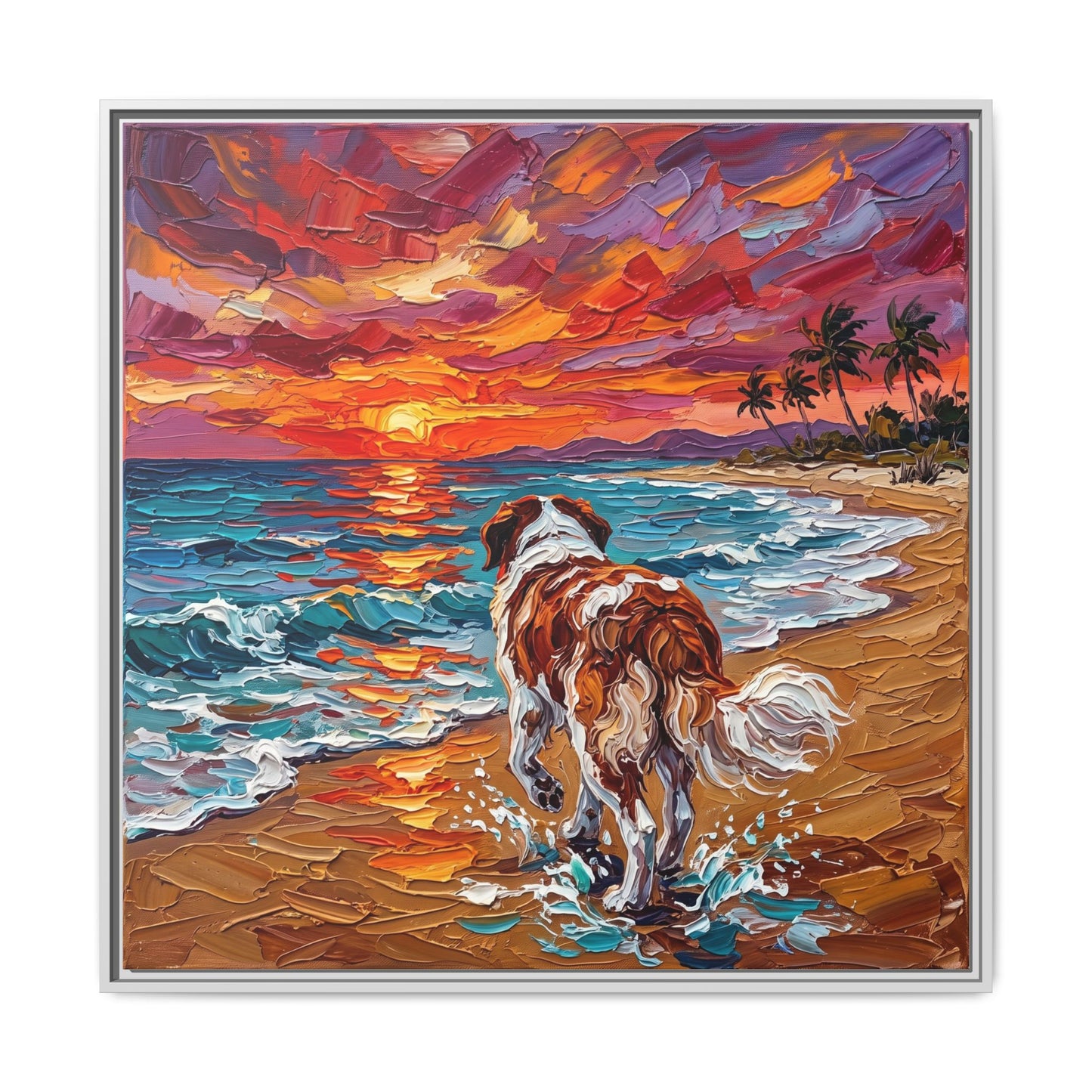 "Beach Sunset - Saint Bernard" Framed Canvas Wall Art