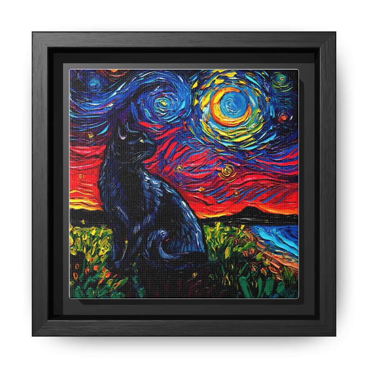 "Black Cat Night" Framed Canvas Wall Art