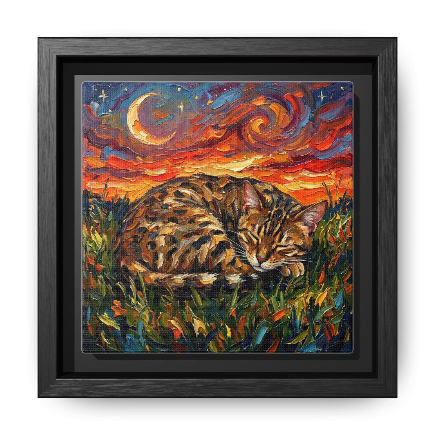 "Sleepy Egyptian Mau Night" Framed Canvas Wall Art