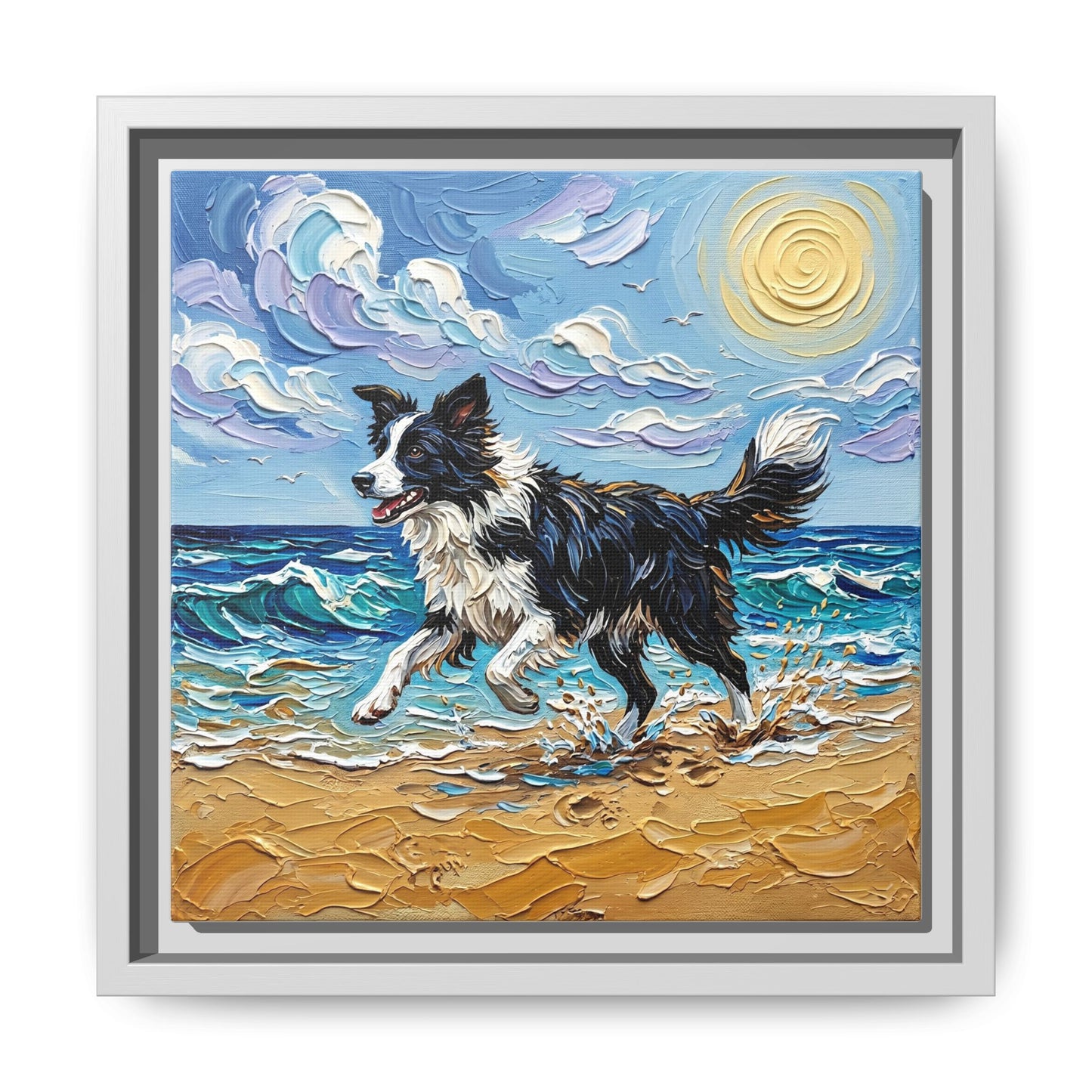 "Beach Day - Border Collie 2" Framed Canvas Wall Art
