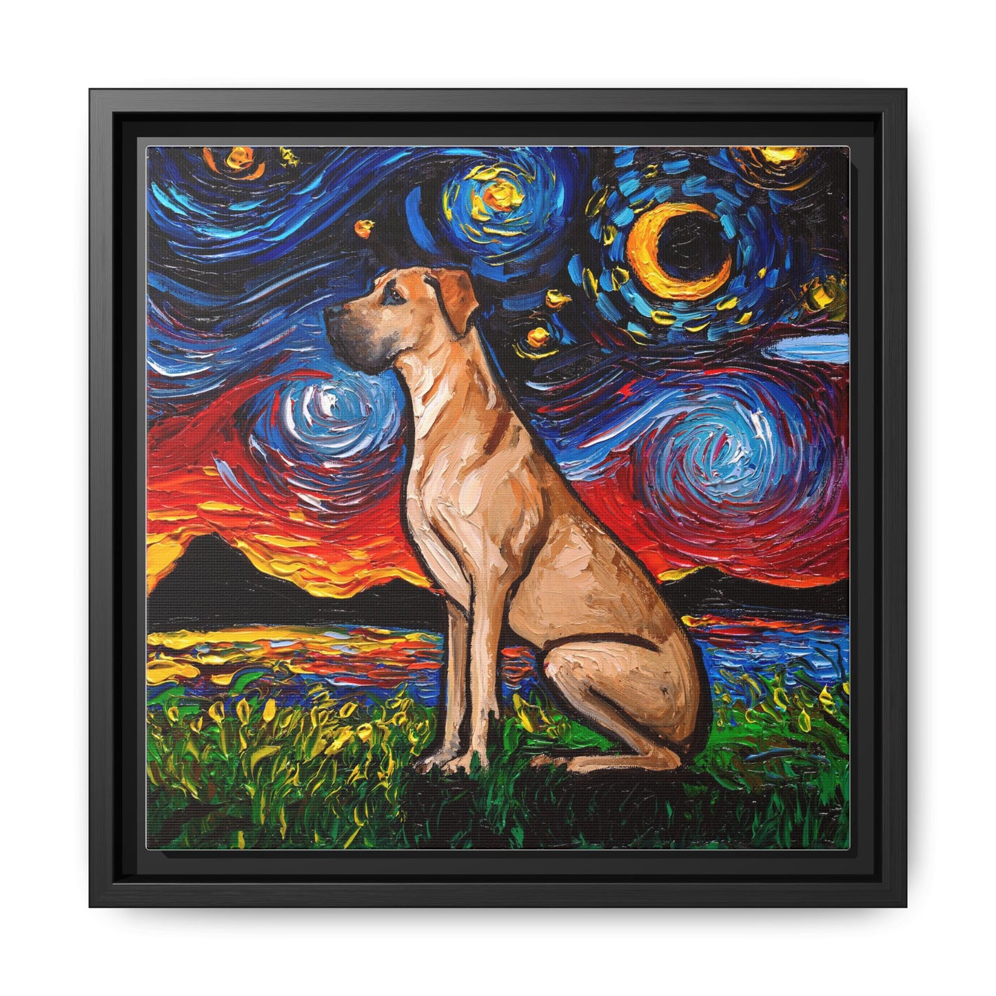 "Fawn Great Dane Night" Framed Canvas Wall Art