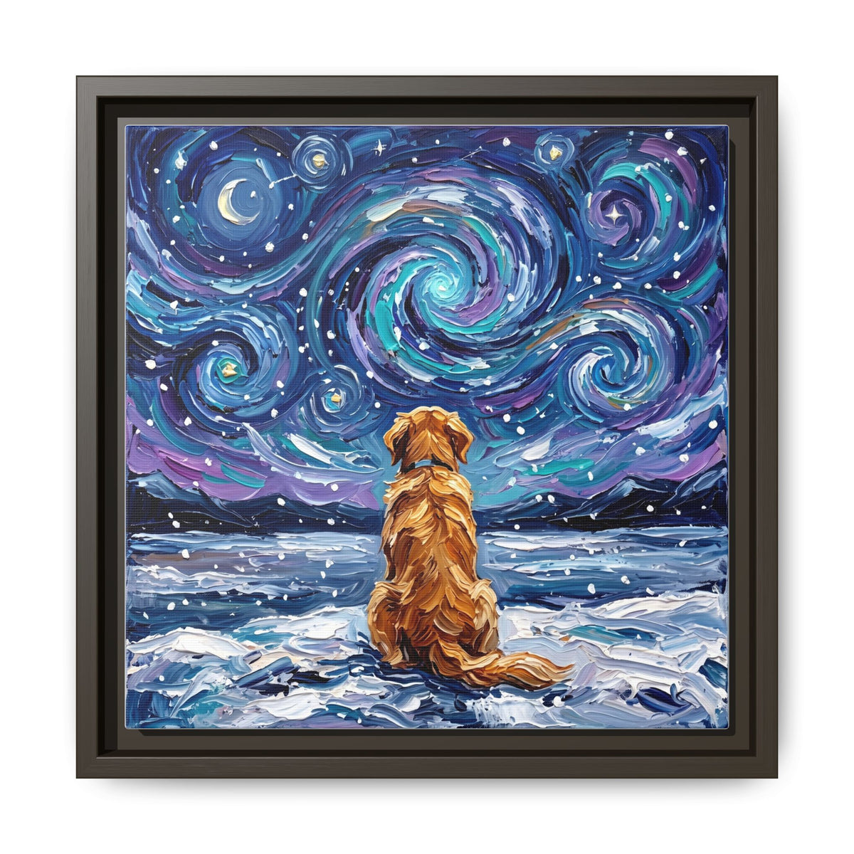 "Snowscape - Golden Retriever" Framed Canvas Wall Art