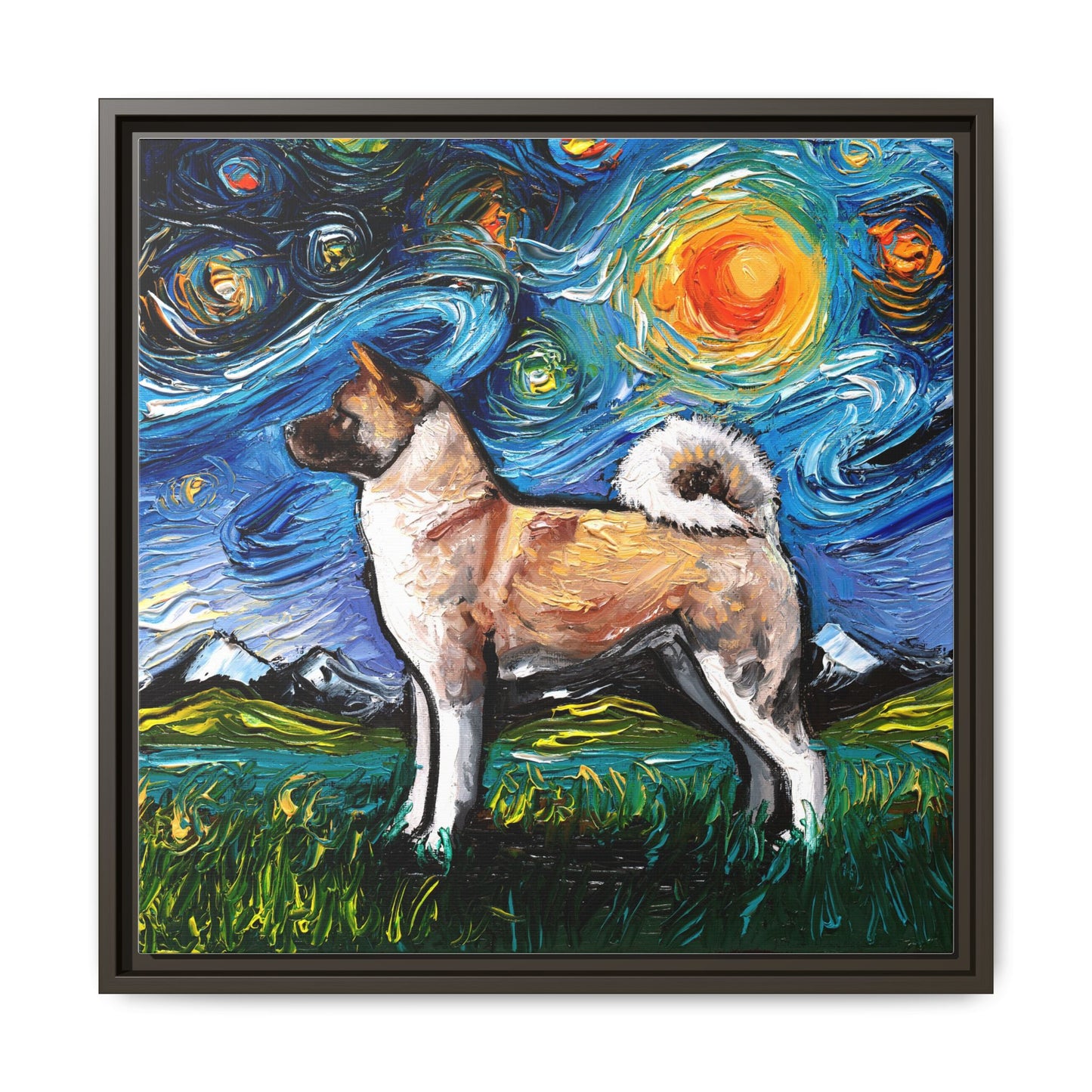 "Akita Inu Night" Framed Canvas Wall Art
