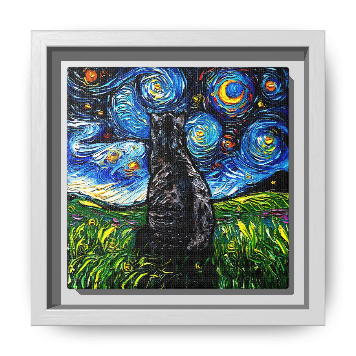 "Gray Tabby Night" Framed Canvas Wall Art