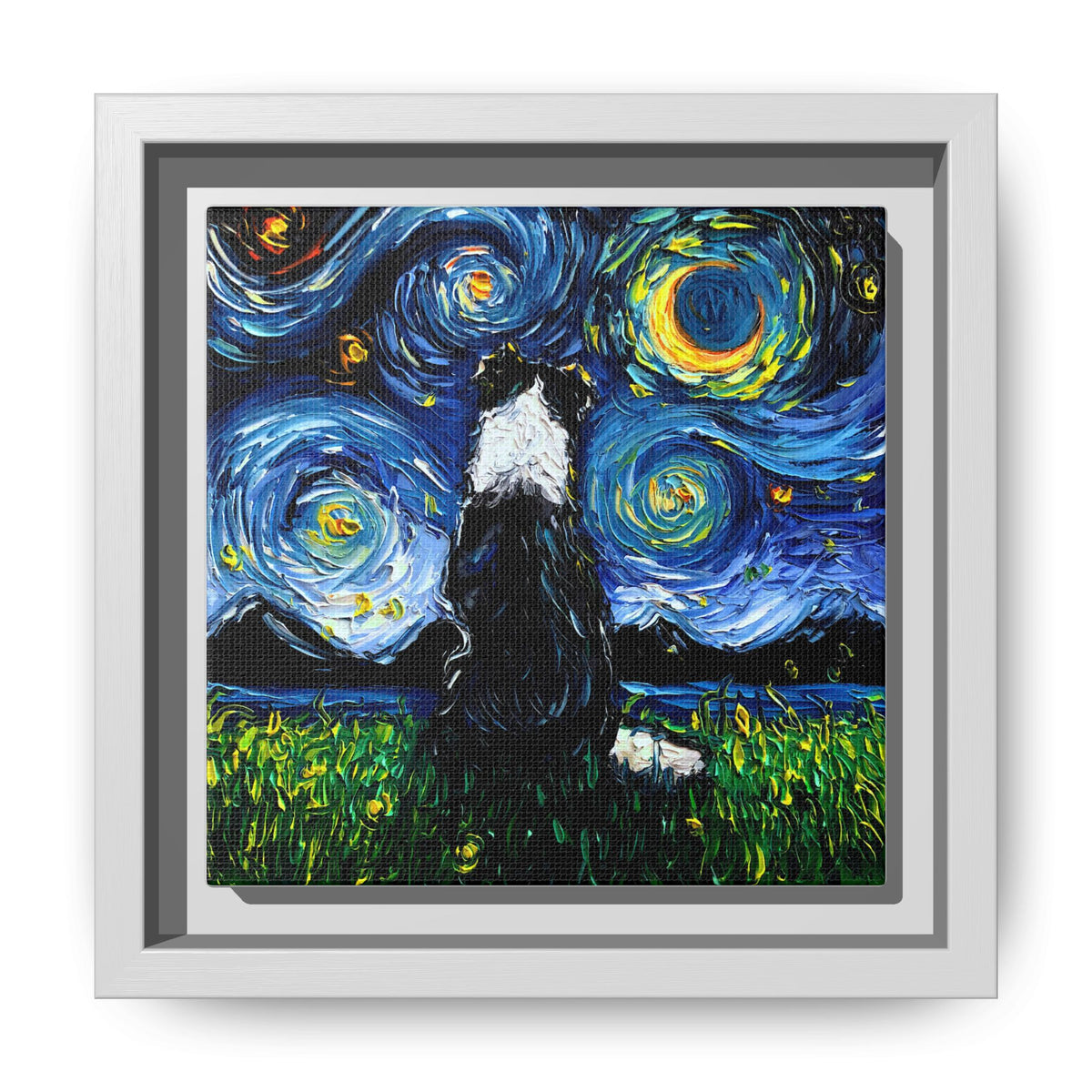 "Border Collie Night 2" Framed Canvas Wall Art