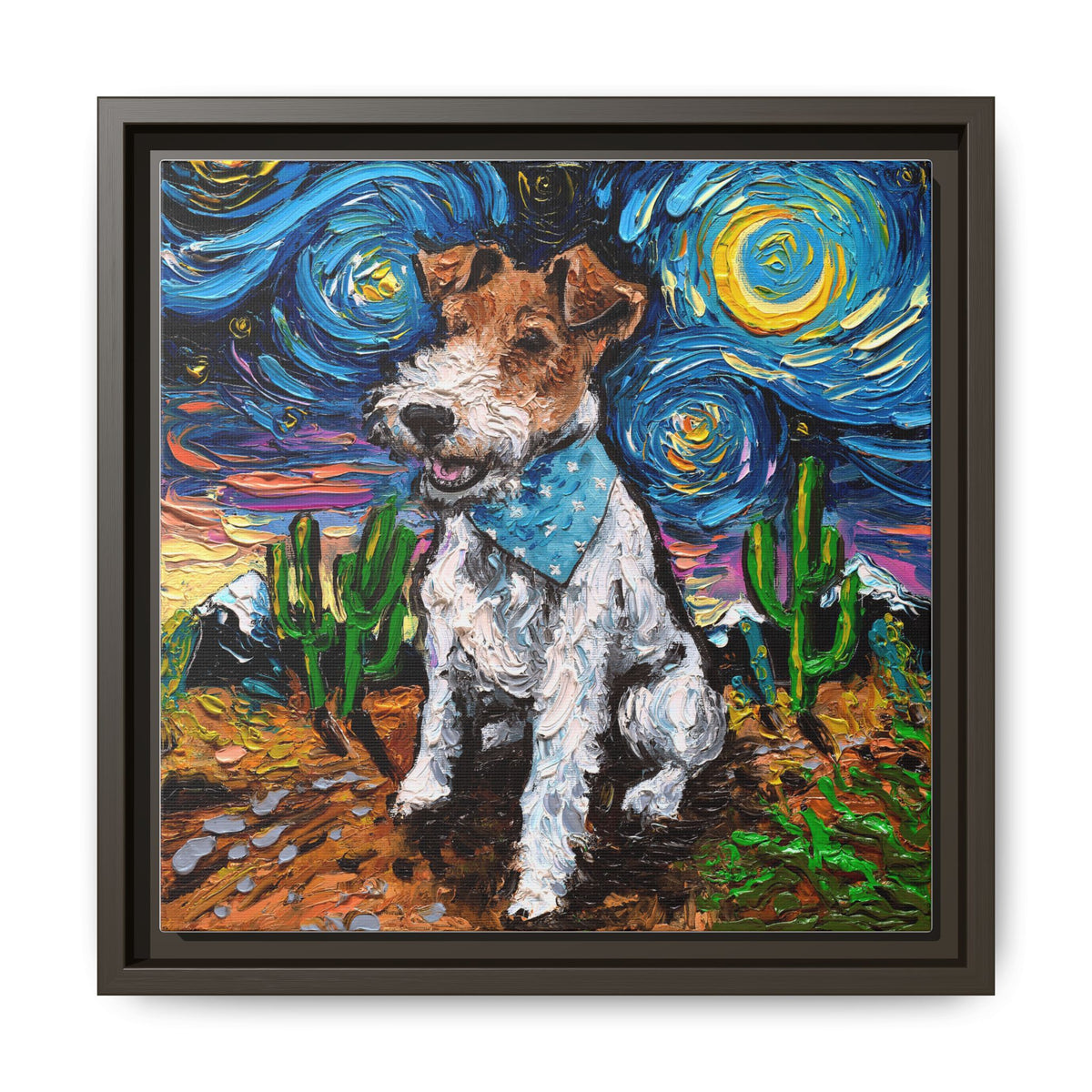 "Wire Fox Terrier Night" Framed Canvas Wall Art