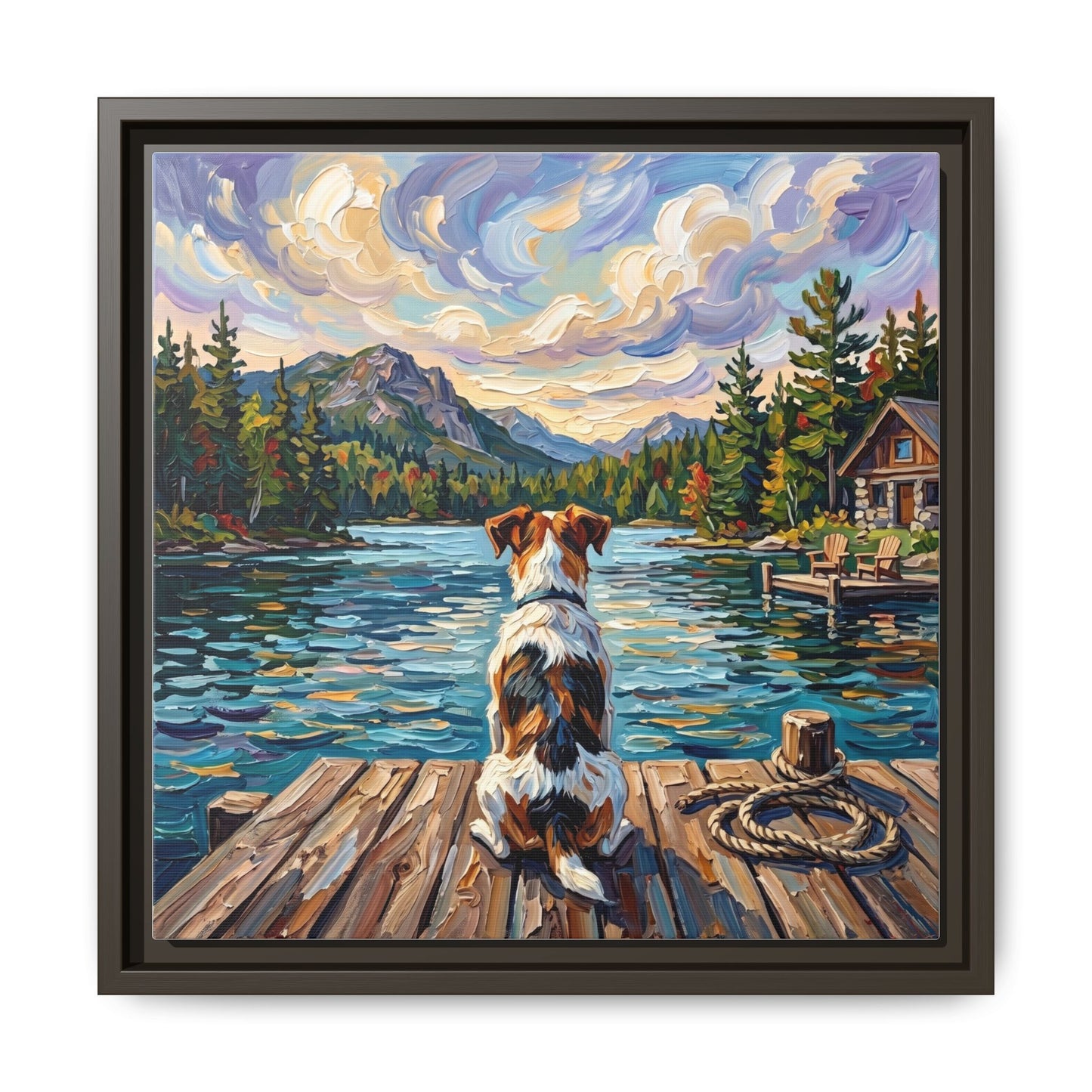 "On The Dock - Jack Russell Terrier" Framed Canvas Wall Art