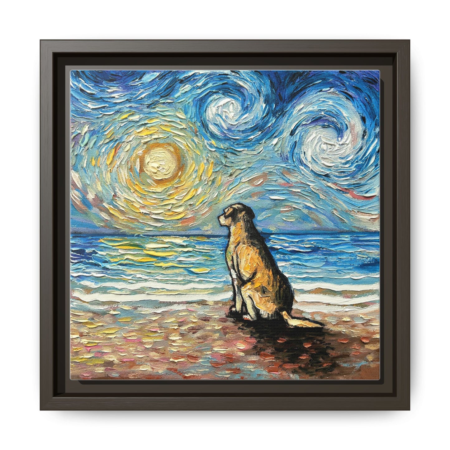 "Beach Day - Yellow Labrador" Framed Canvas Wall Art