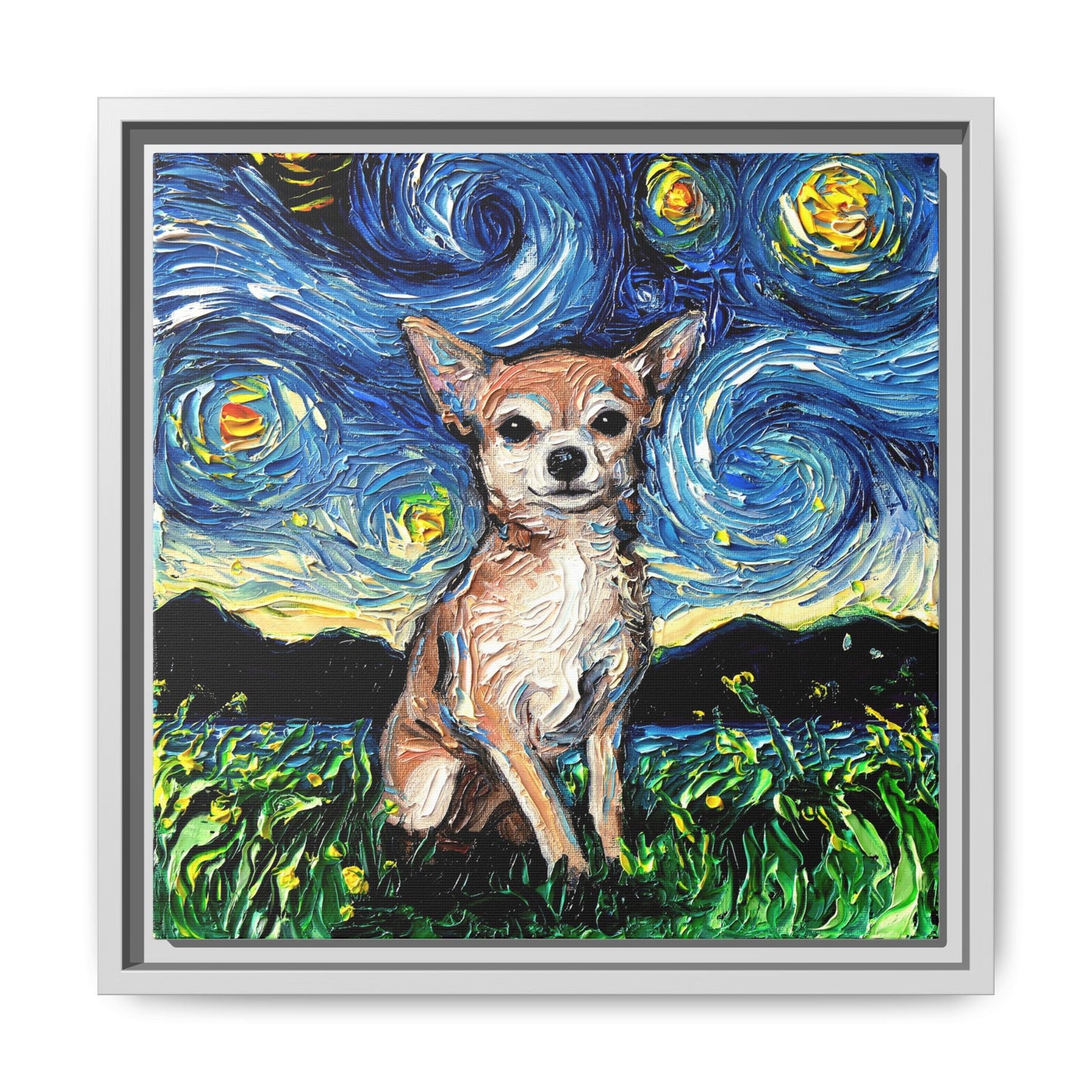 "Chihuahua Night" Framed Canvas Wall Art