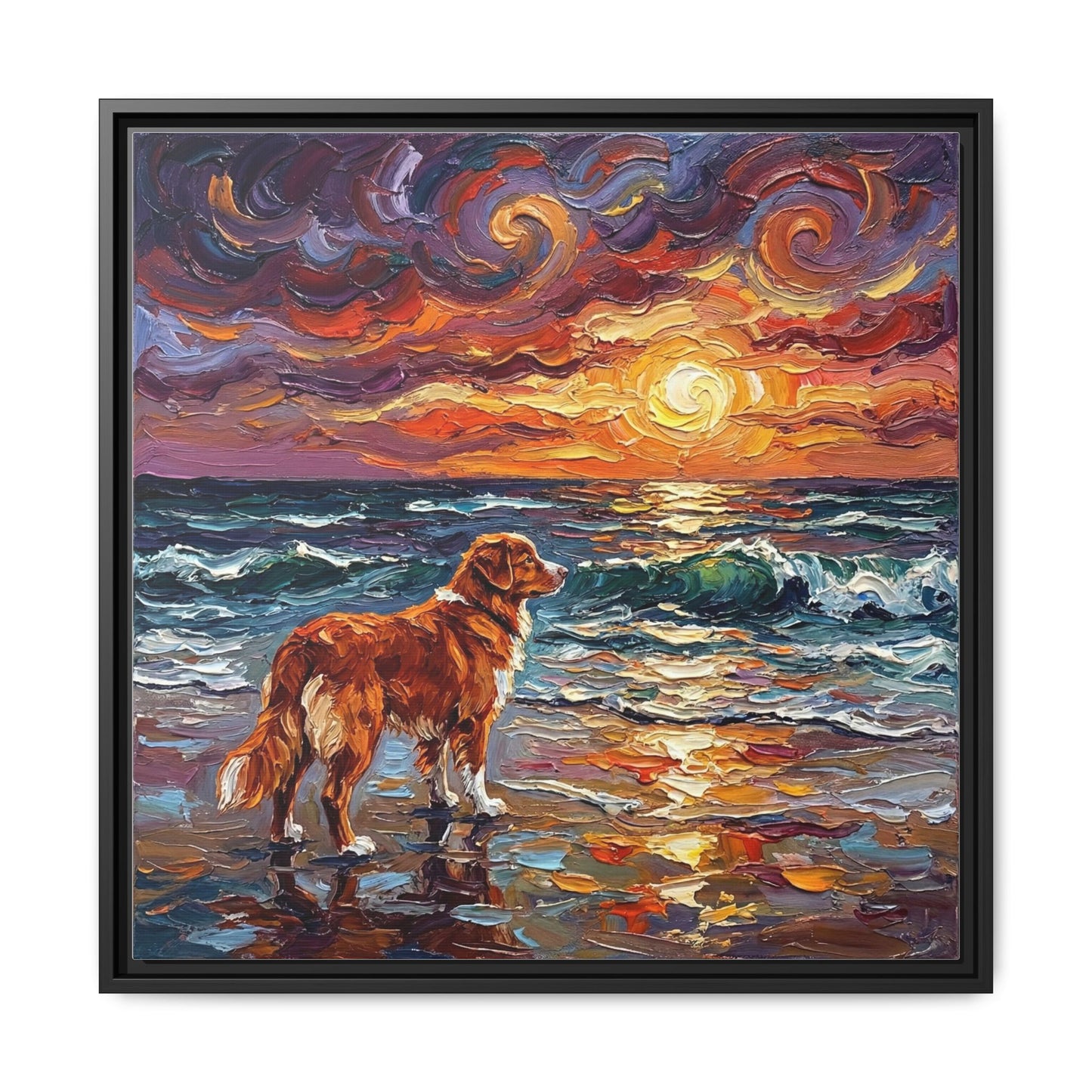 "Beach Sunset - Nova Scotia Duck Tolling Retriever" Framed Canvas Wall Art