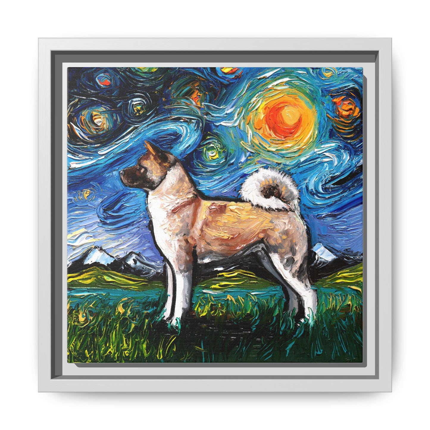"Akita Inu Night" Framed Canvas Wall Art