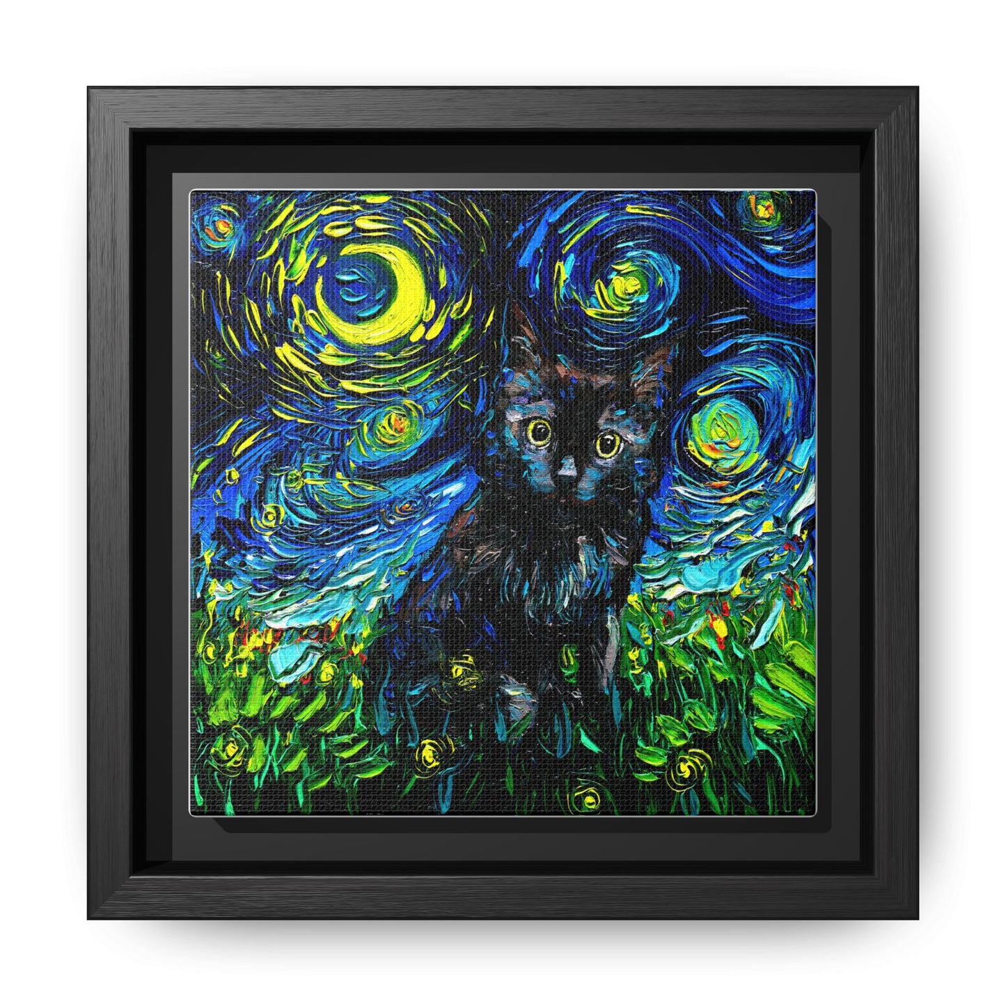 "Black Cat Night 2" Framed Canvas Wall Art