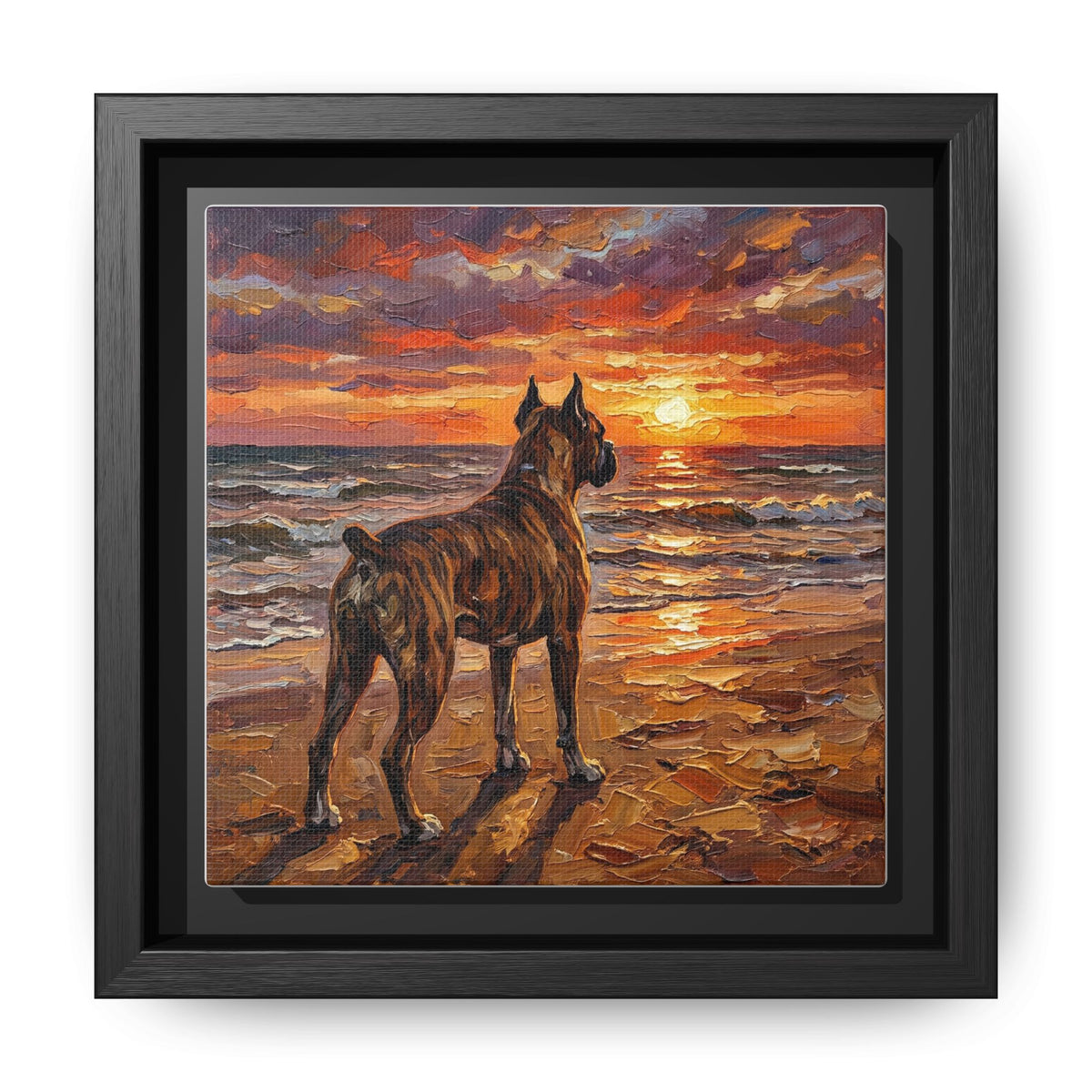 "Beach Day - Brindle Boxer" Framed Canvas Wall Art