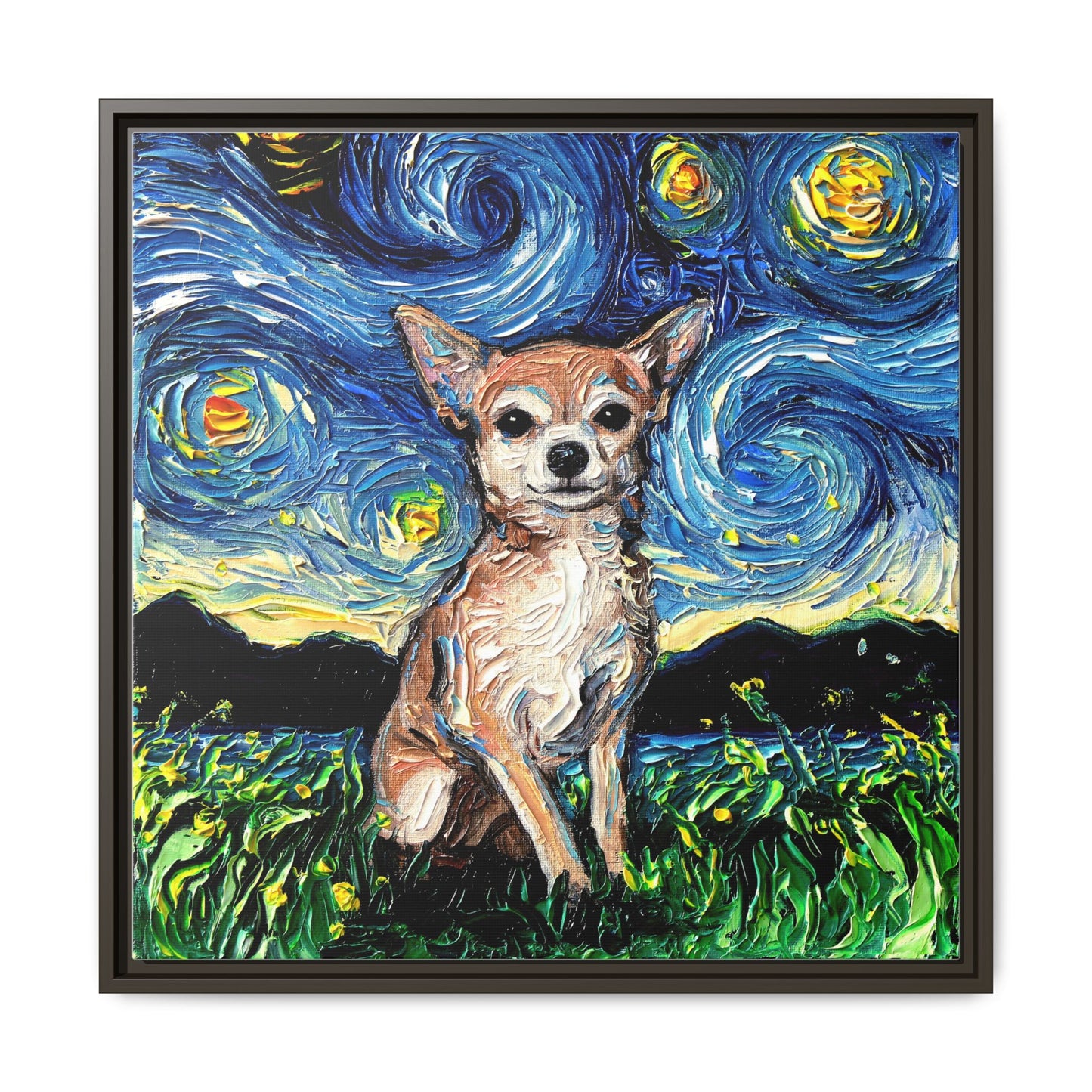 "Chihuahua Night" Framed Canvas Wall Art