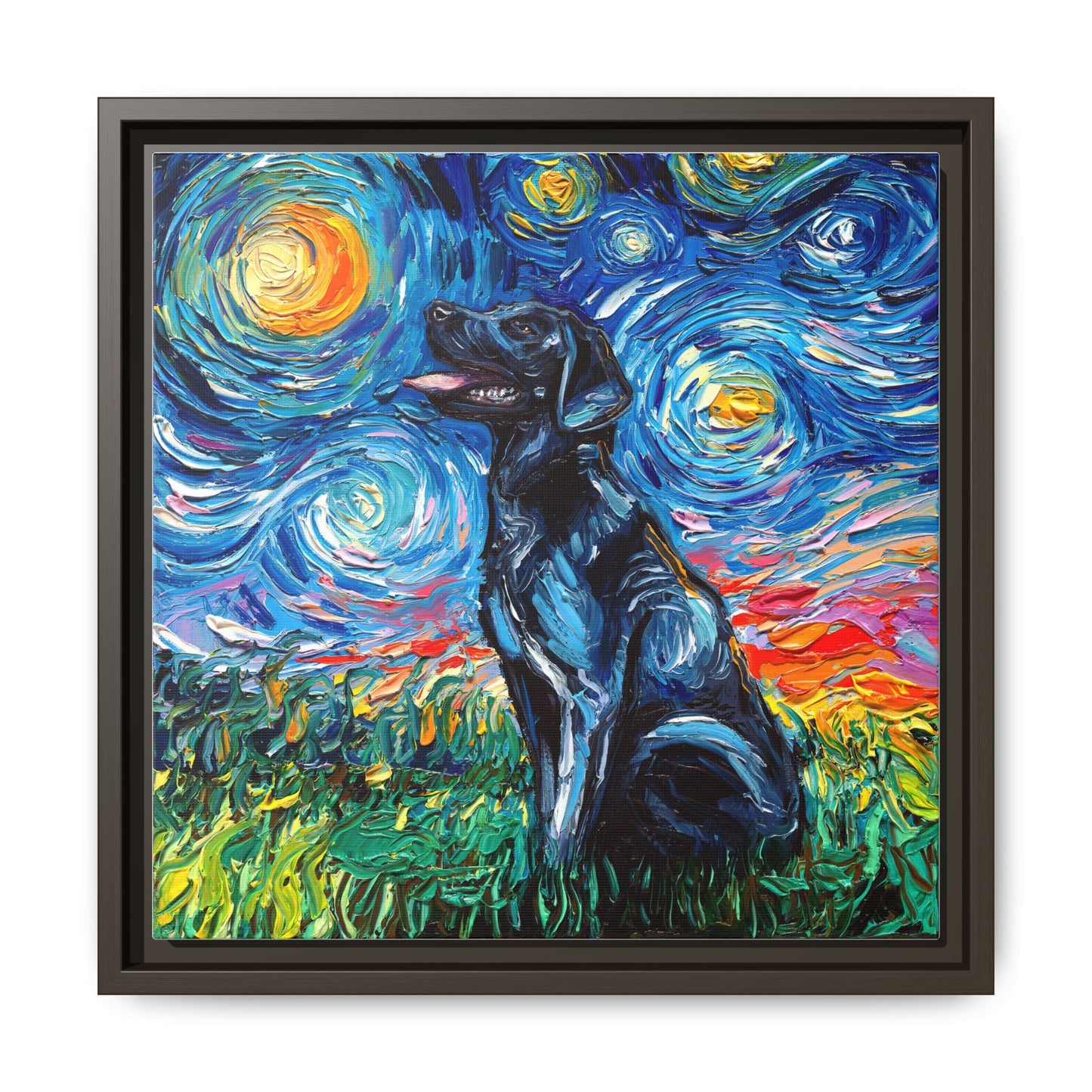 "Black Labrador Night" Framed Canvas Wall Art