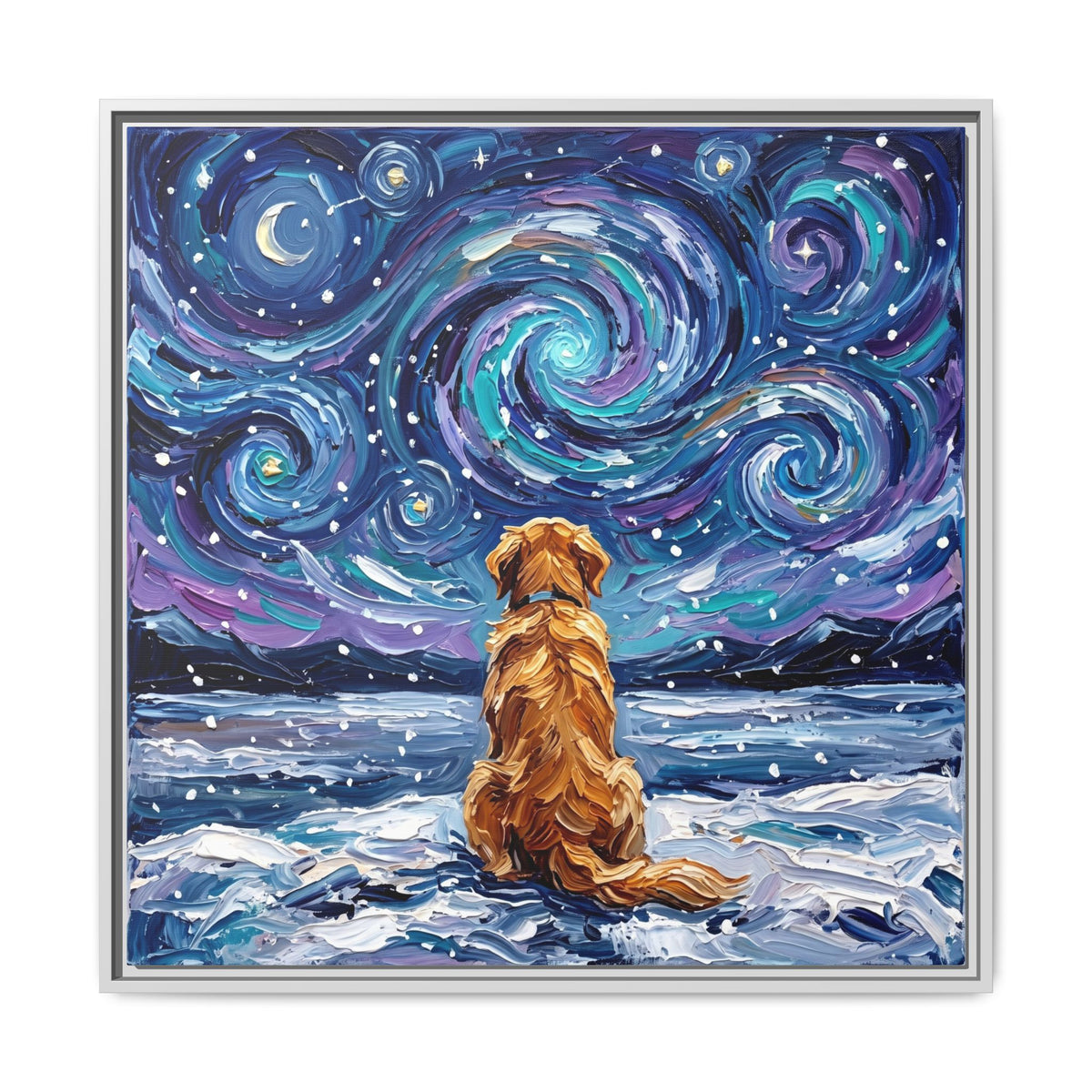 "Snowscape - Golden Retriever" Framed Canvas Wall Art