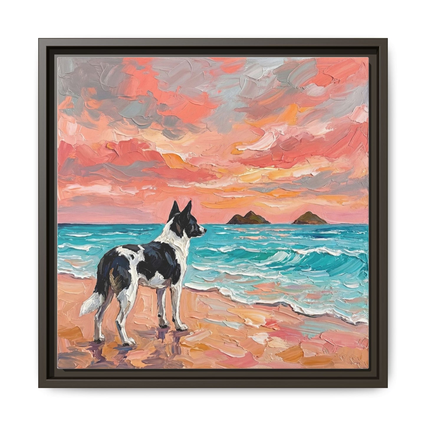 "Beach Day - Canaan Dog" Framed Canvas Wall Art
