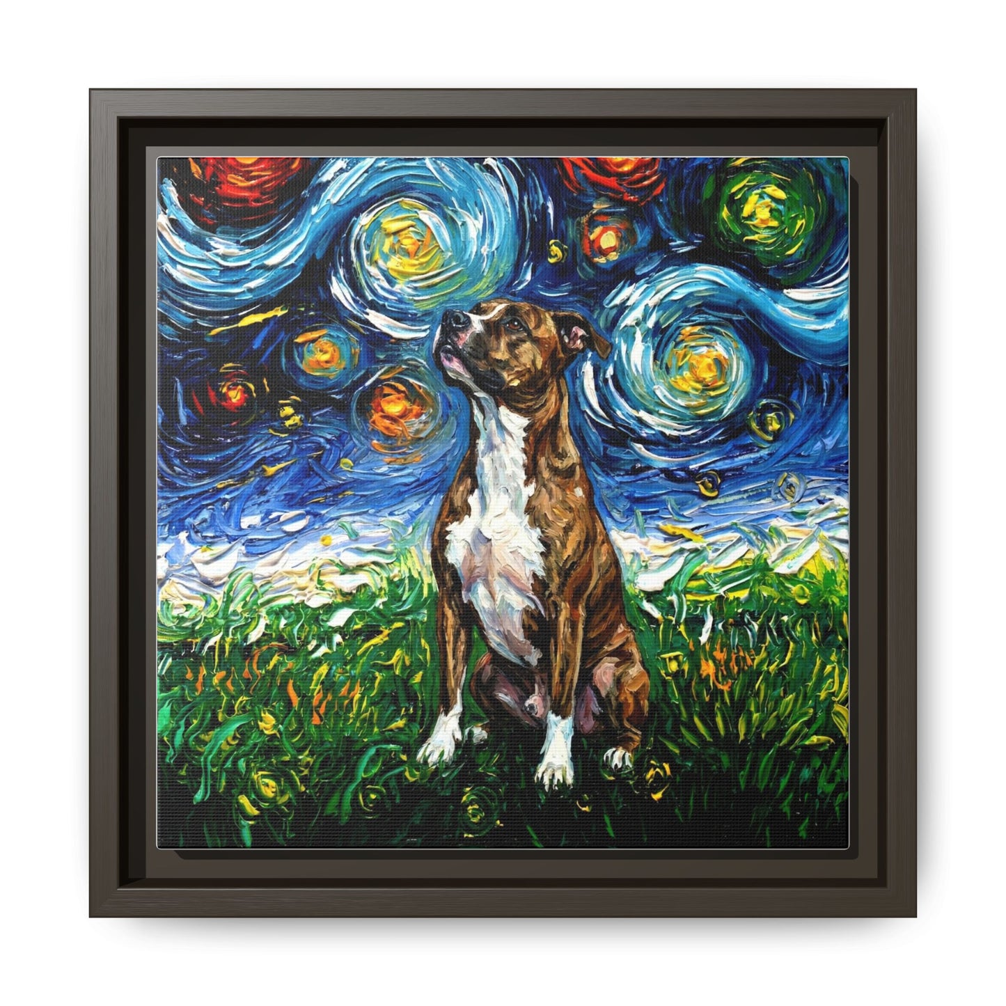 "Brindle Staffordshire Night" Framed Canvas Wall Art