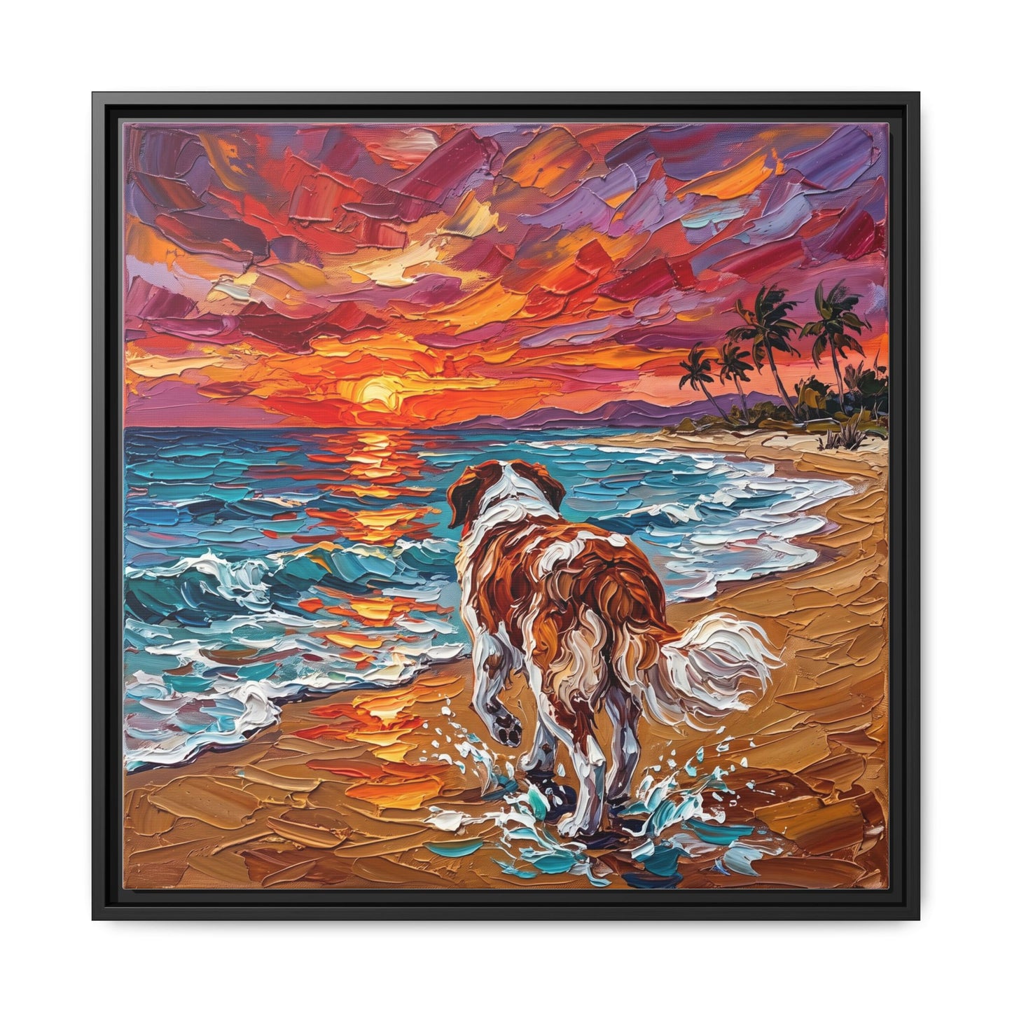"Beach Sunset - Saint Bernard" Framed Canvas Wall Art