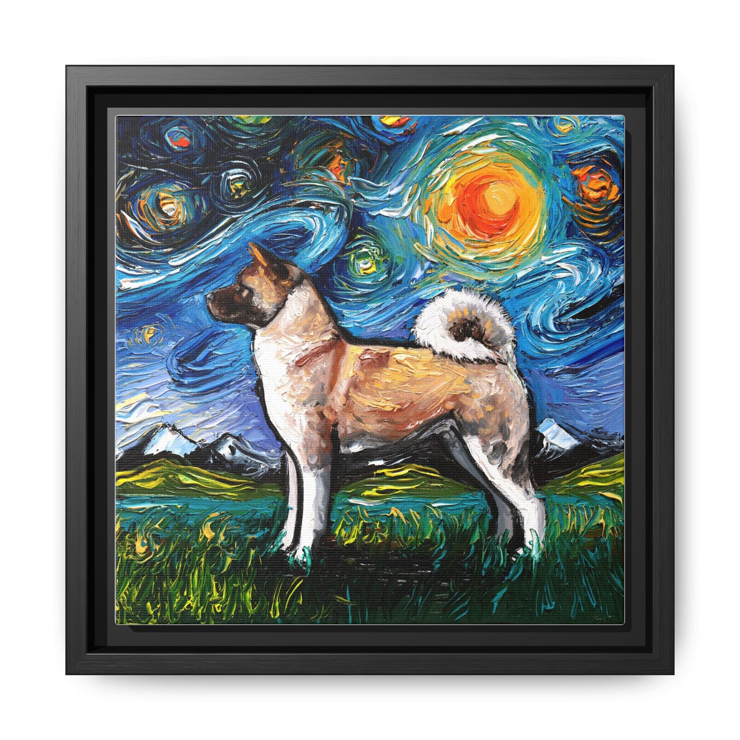 "Akita Inu Night" Framed Canvas Wall Art