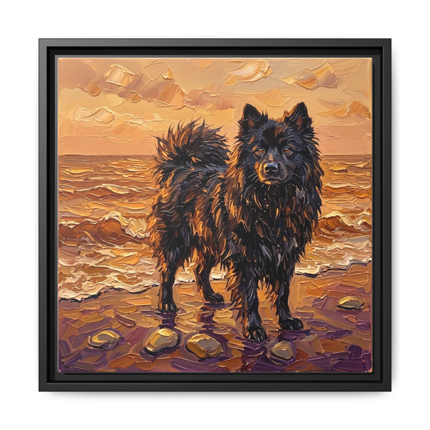 "Beach Day - Swedish Lapphund" Framed Canvas Wall Art