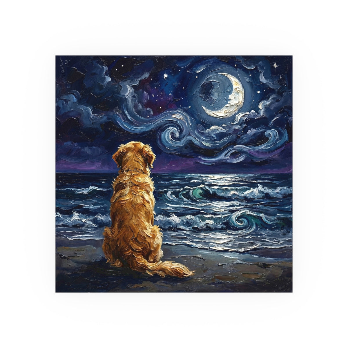 "Beach Night - Golden Retriever" Wall Art Paper Print