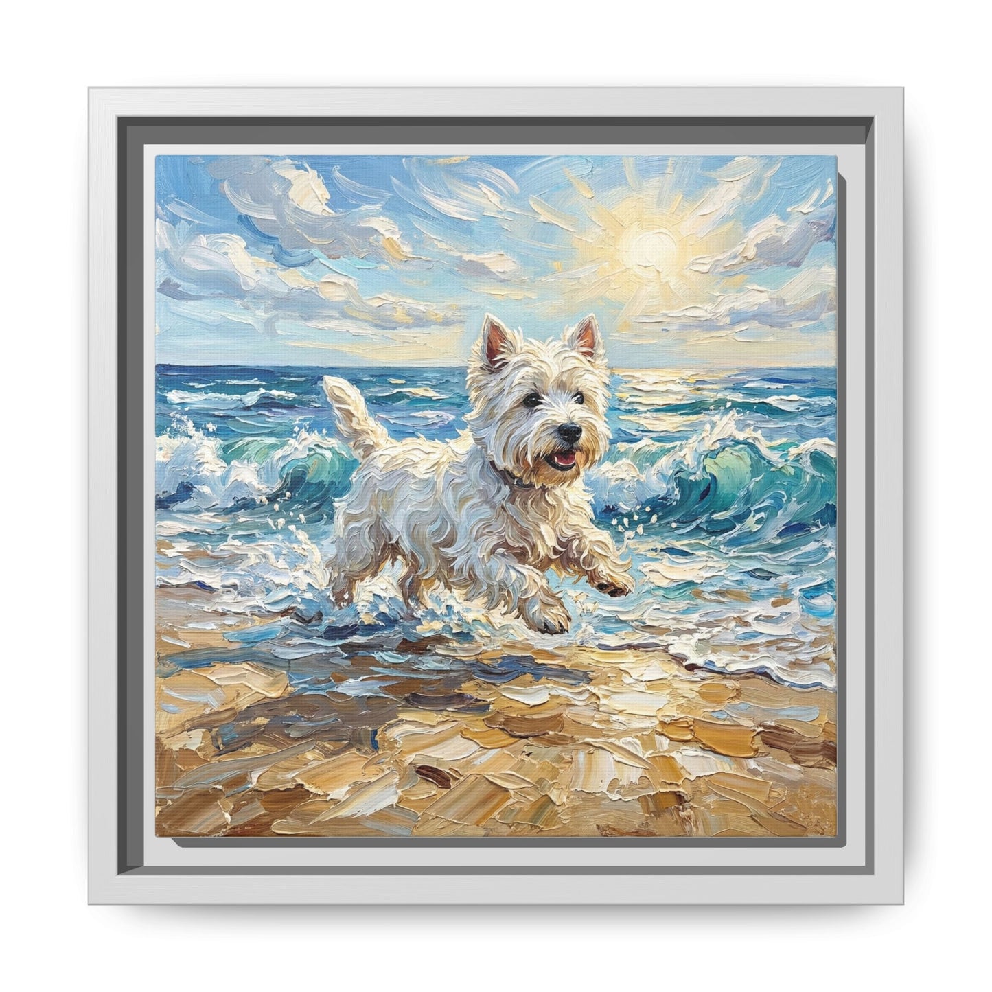 "Frolicking Westie" Framed Canvas Wall Art
