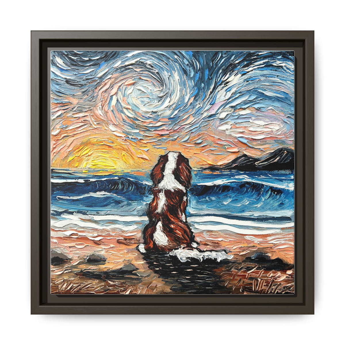 "Beach Days - Blenheim Spaniel" Framed Canvas Wall Art