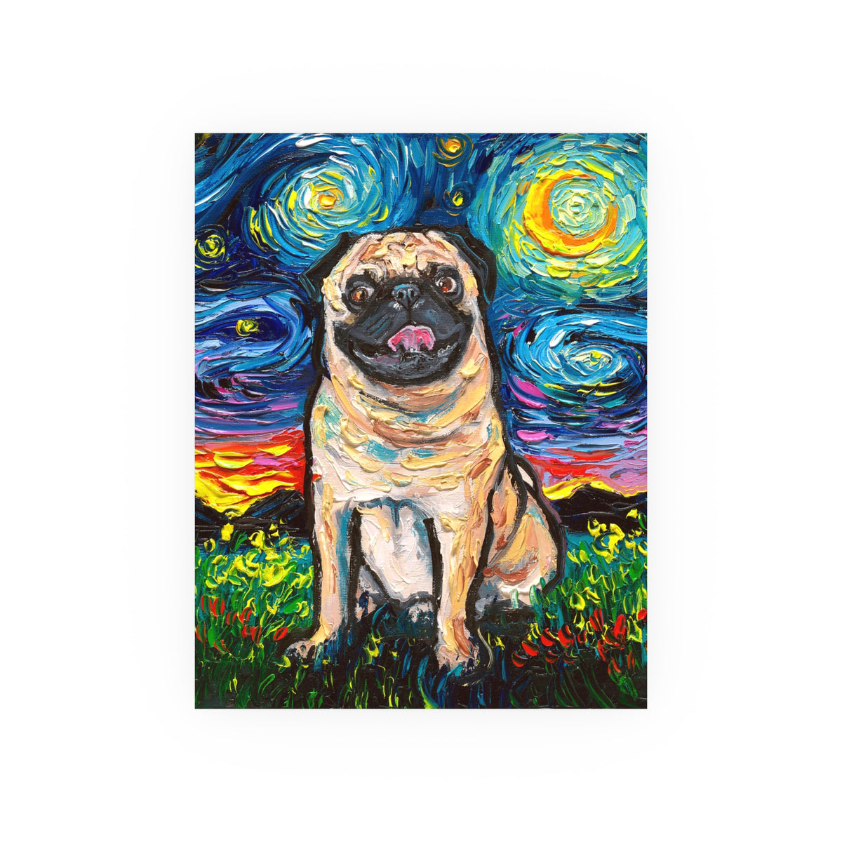 "Fawn Pug Night" Wall Art Paper Print