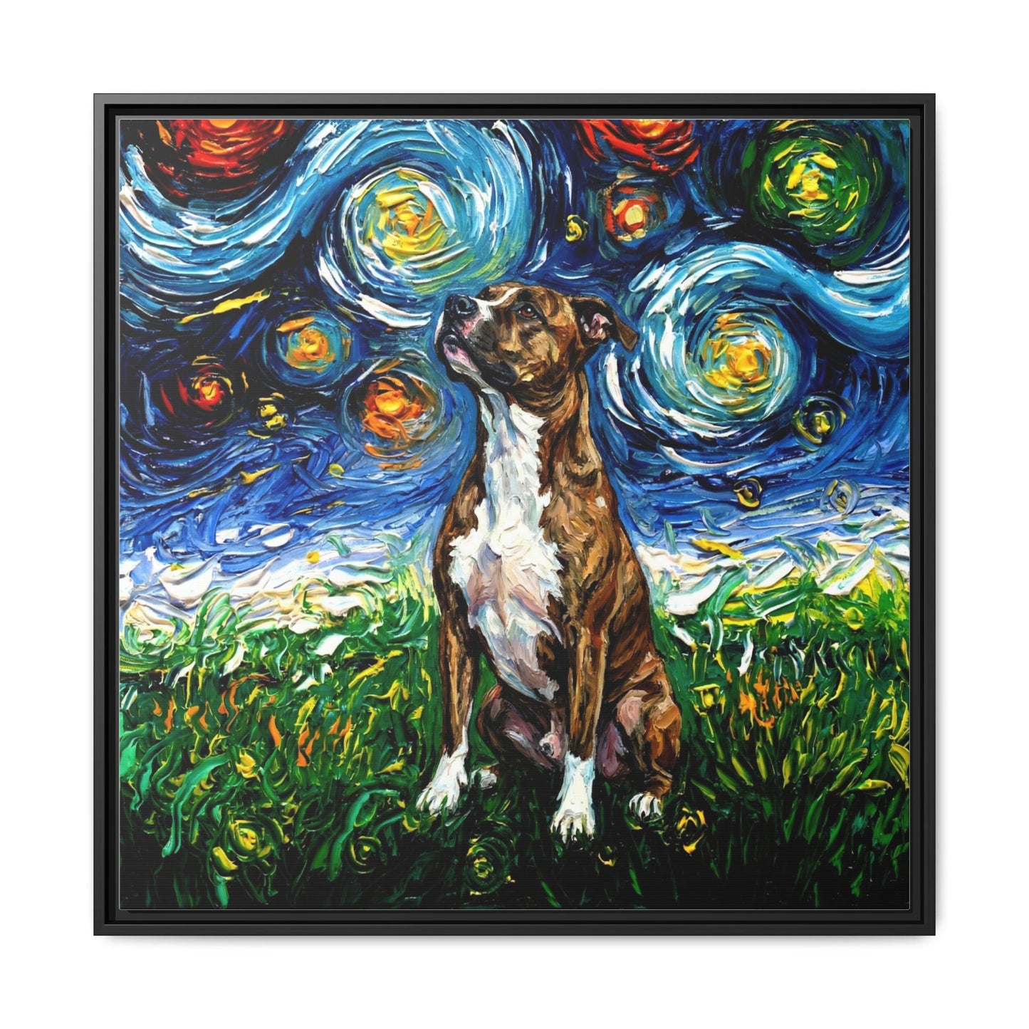 "Brindle Staffordshire Night" Framed Canvas Wall Art