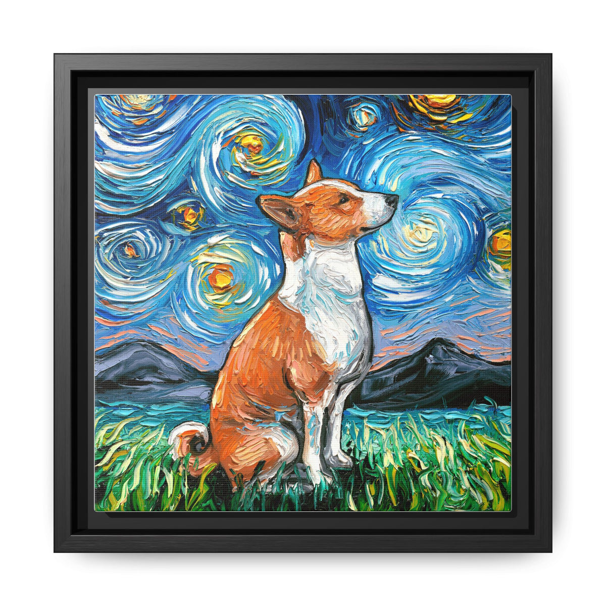 "Basenji Night" Framed Canvas Wall Art