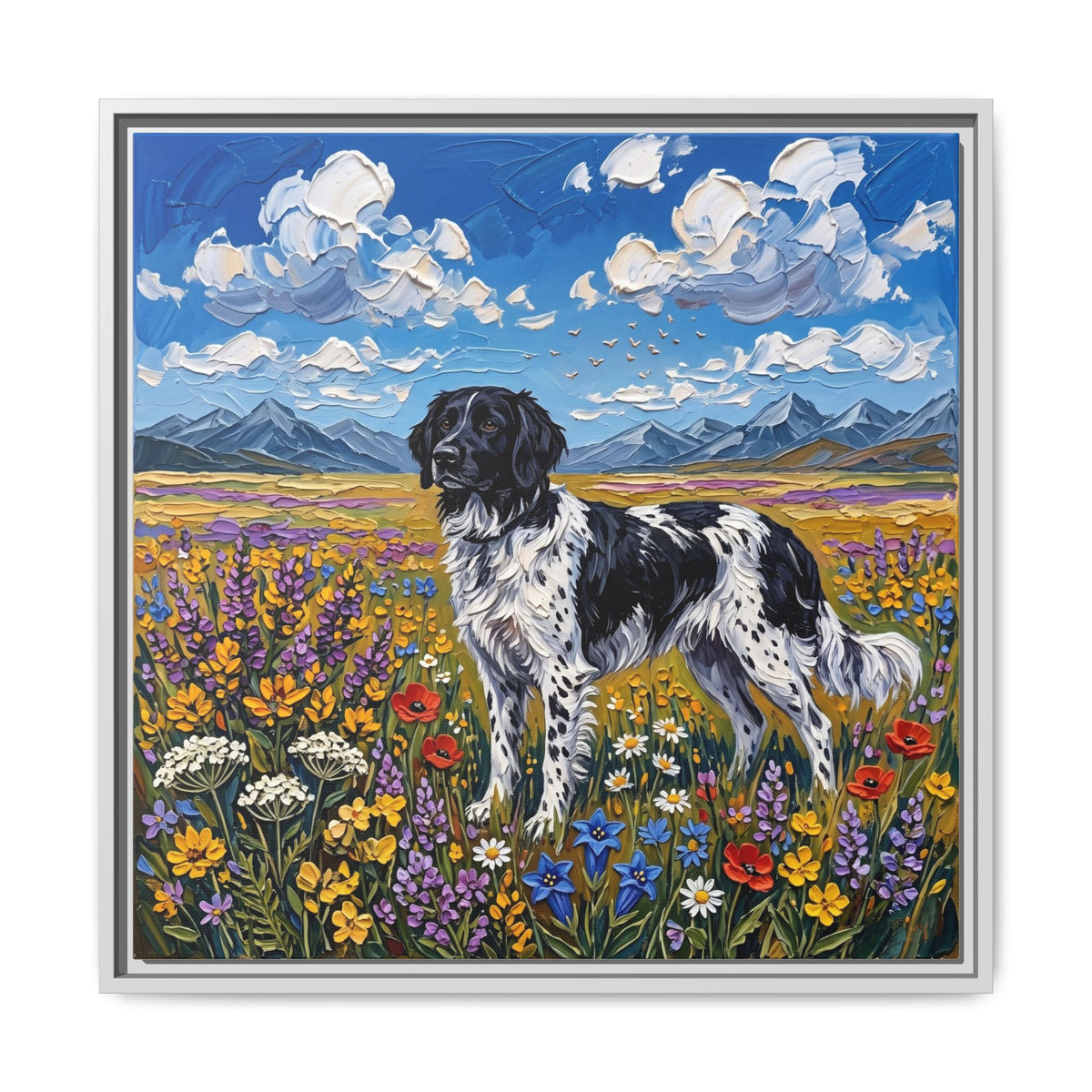 "Amongst The Flowers - Large Munsterlander" Framed Canvas Wall Art
