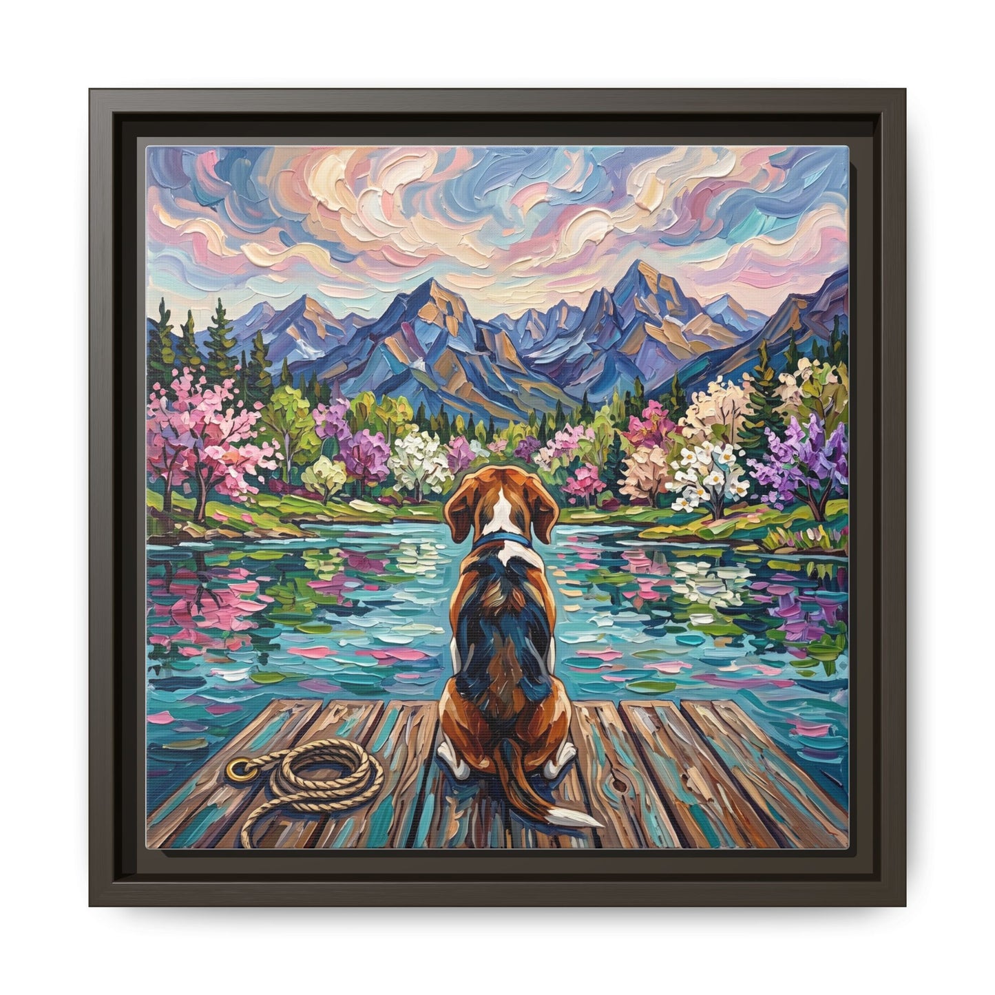 "On The Dock - Beagle" Framed Canvas Wall Art