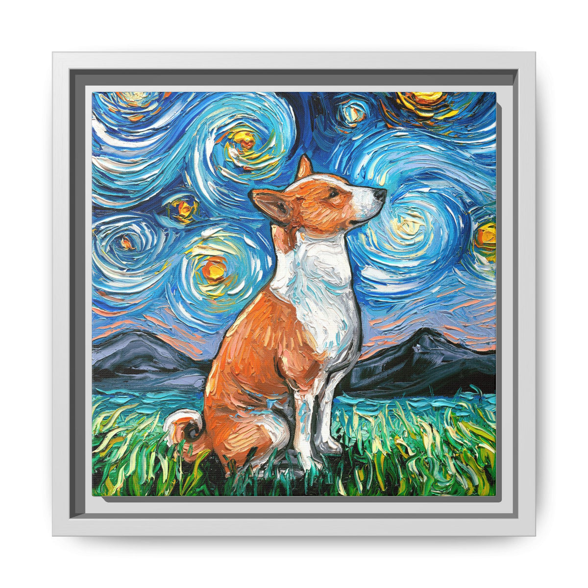 "Basenji Night" Framed Canvas Wall Art