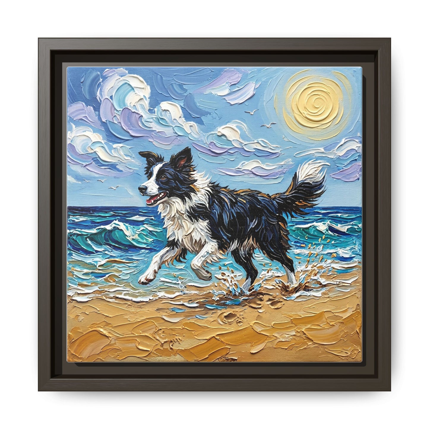 "Beach Day - Border Collie 2" Framed Canvas Wall Art