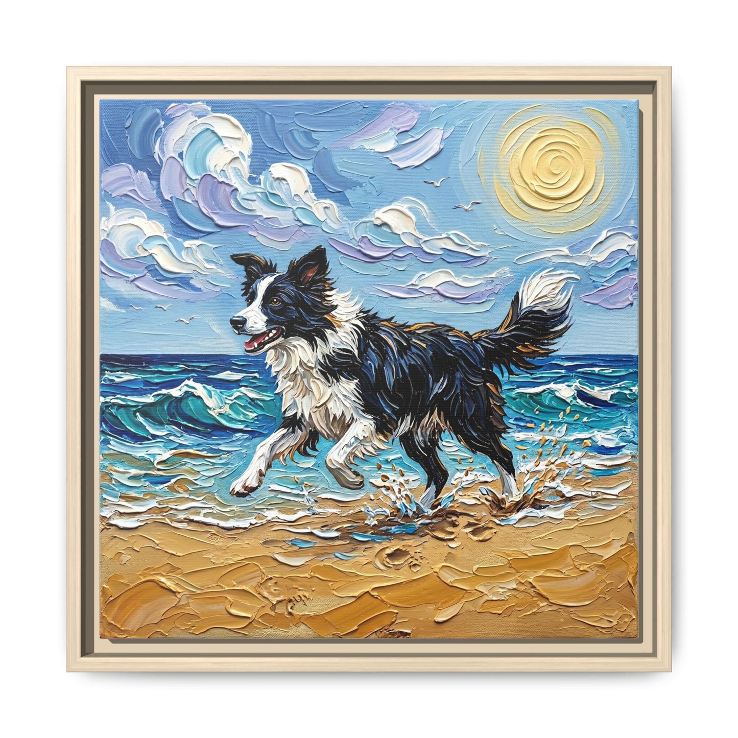 "Beach Day - Border Collie 2" Framed Canvas Wall Art