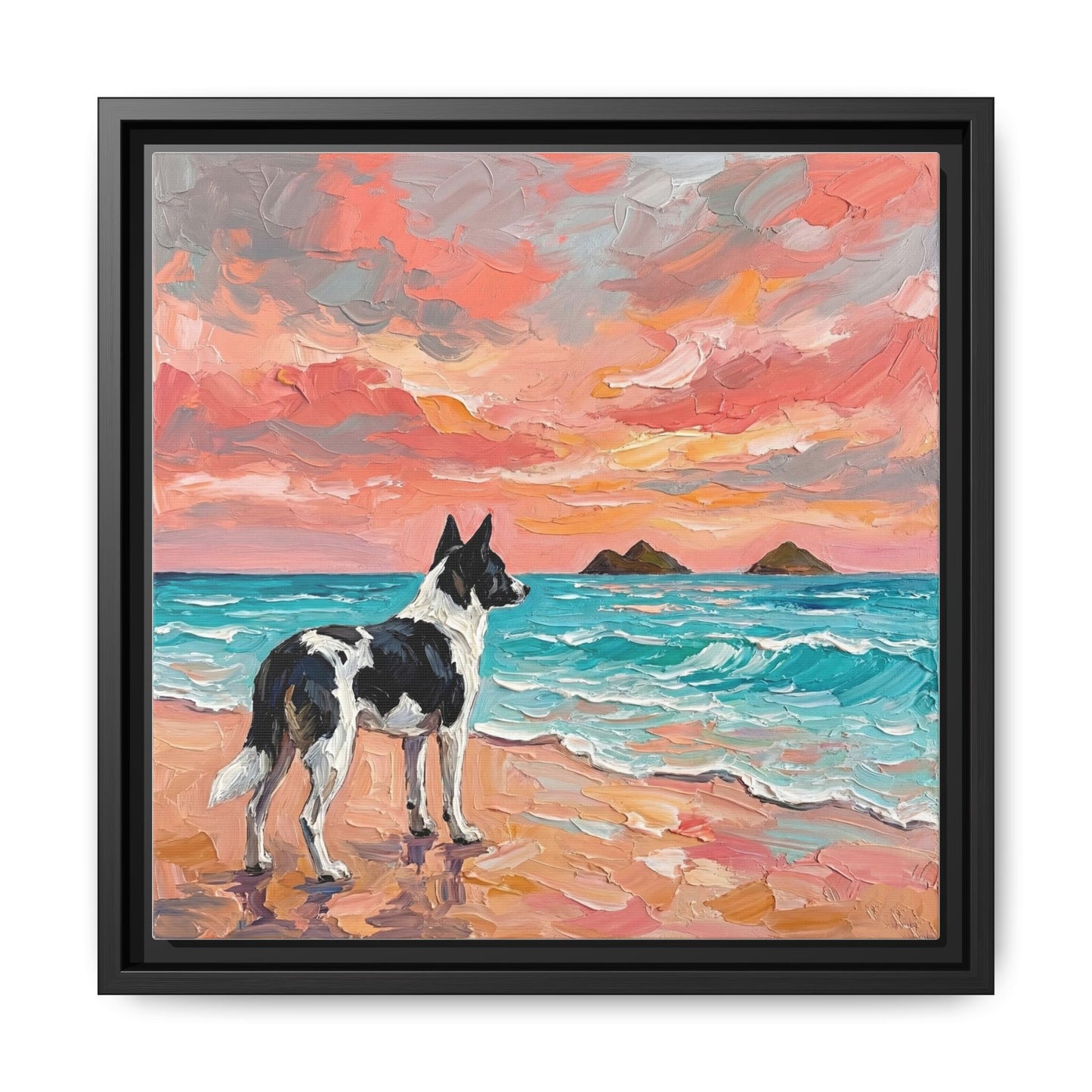 "Beach Day - Canaan Dog" Framed Canvas Wall Art