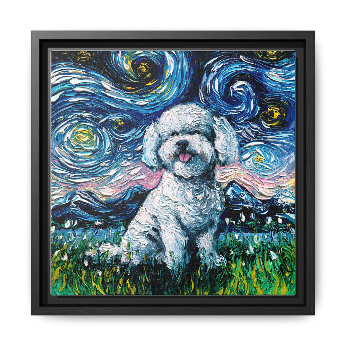 "Bichon Night" Framed Canvas Wall Art