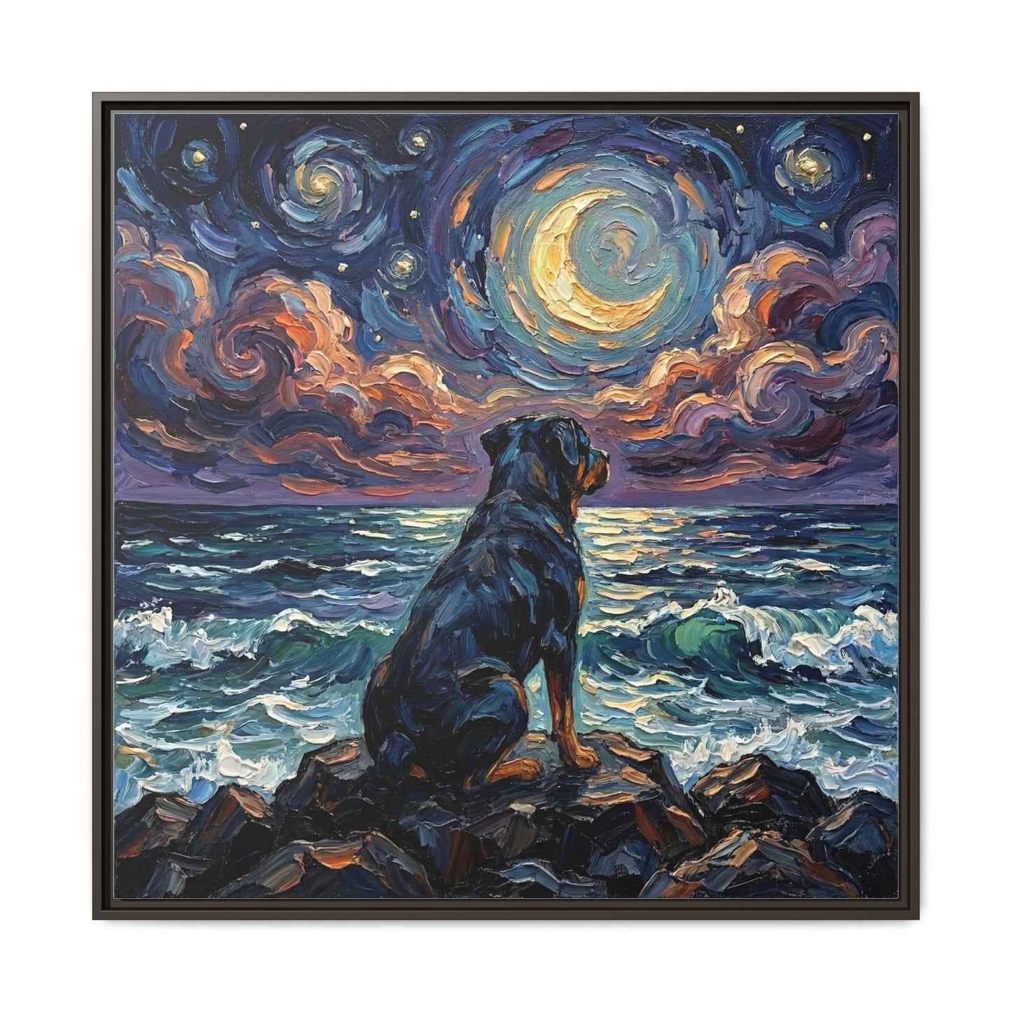 "Beach Nights - Rottweiler" Framed Canvas Wall Art